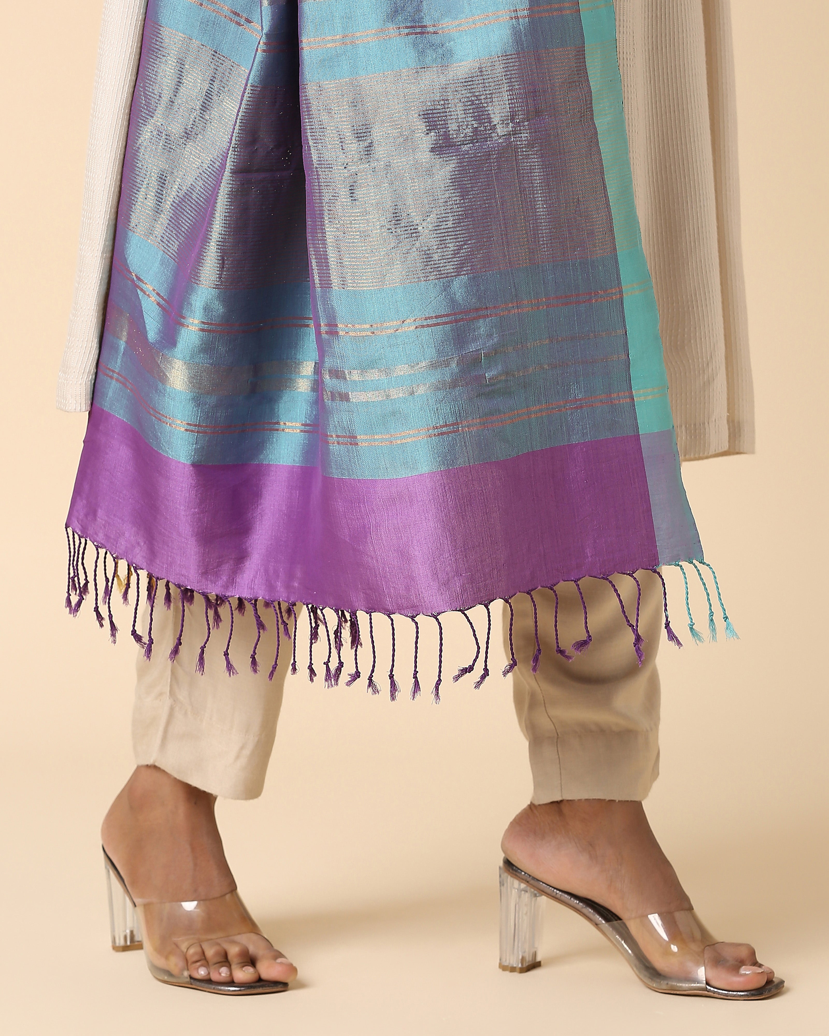 Namiah Pochampally Weft Ikat Cotton Silk Dupatta