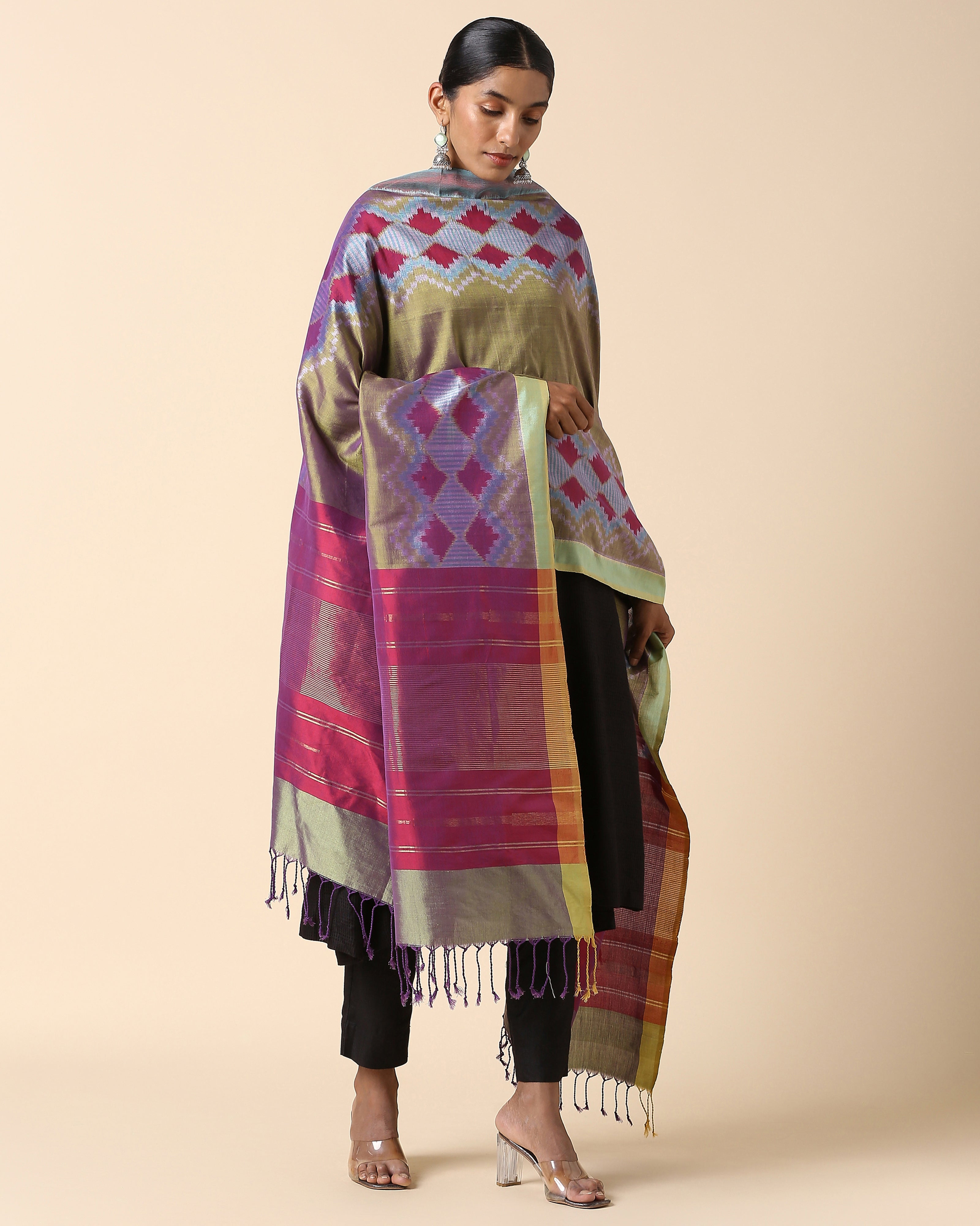 Namiah Pochampally Weft Ikat Cotton Silk Dupatta