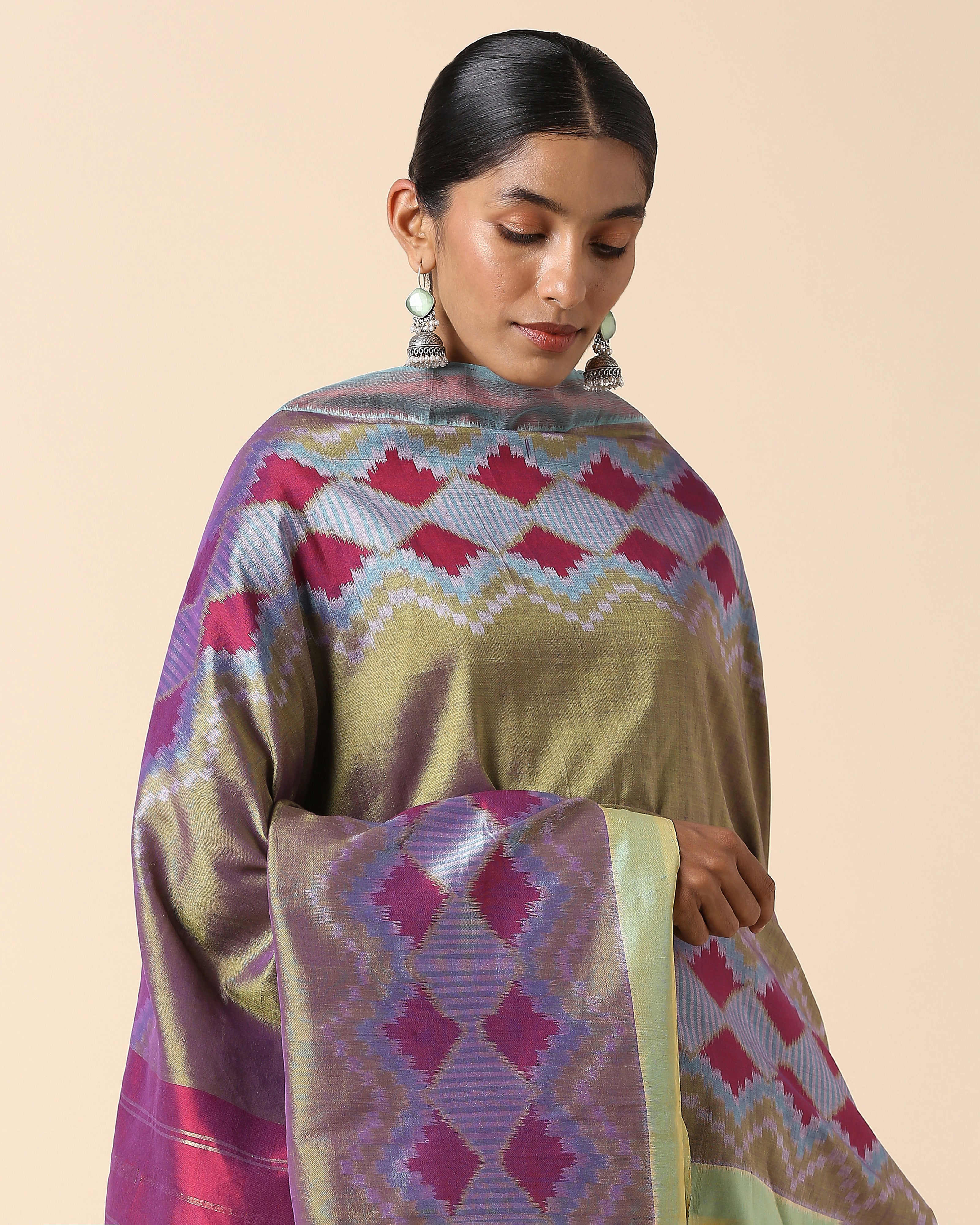 Namiah Pochampally Weft Ikat Cotton Silk Dupatta
