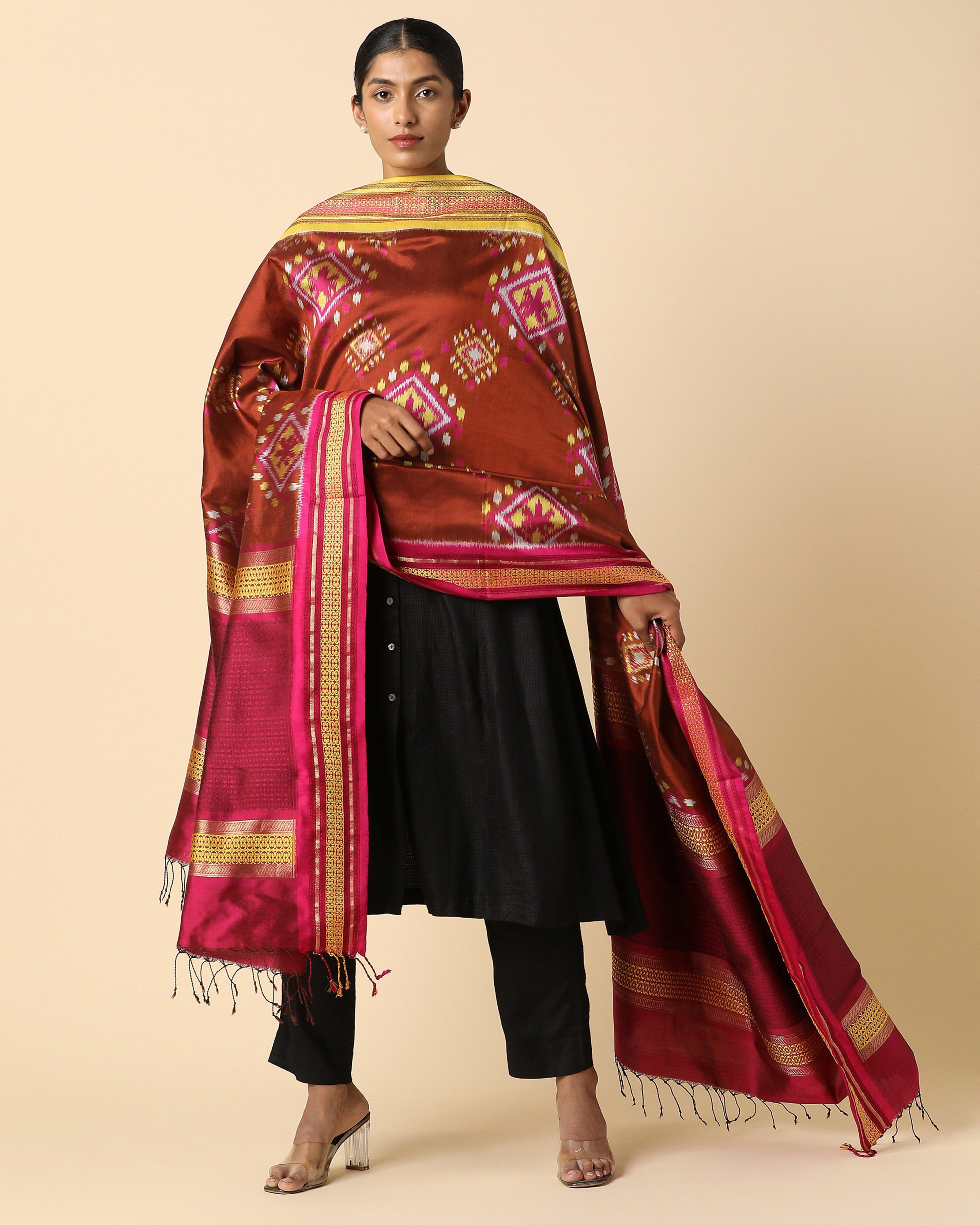 Idaya Pochampally Weft Ikat Silk Dupatta