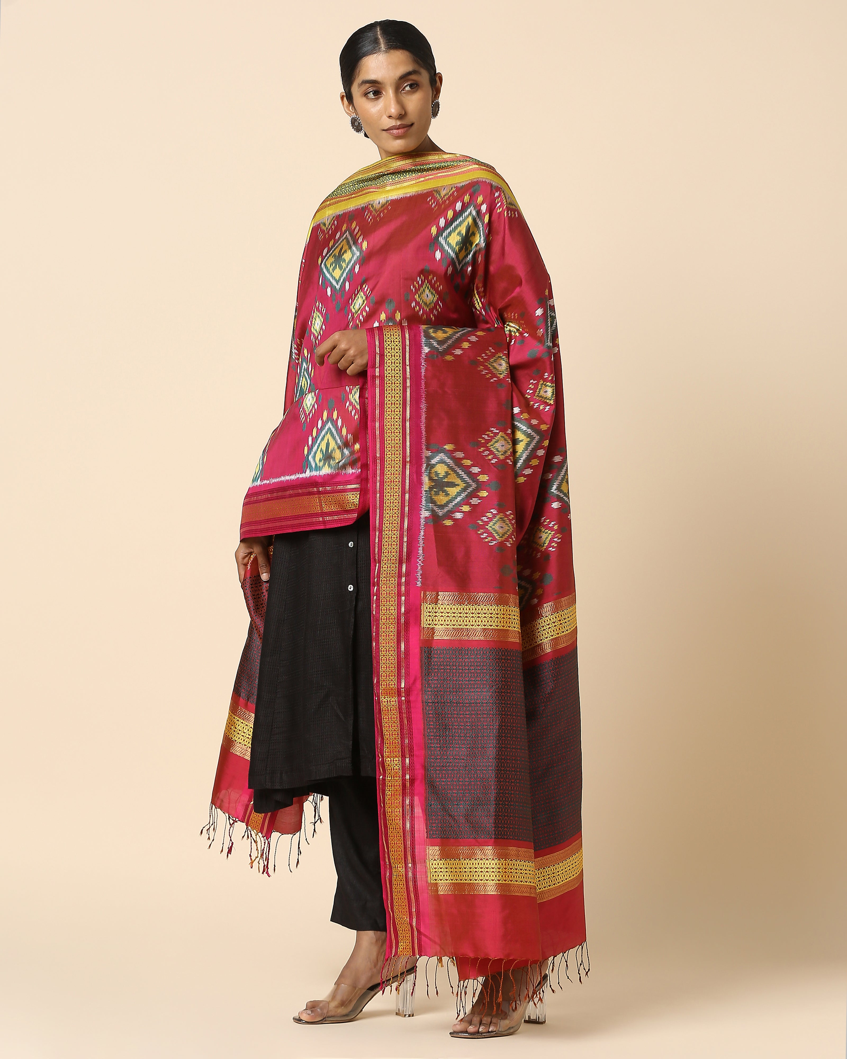 Idaya Pochampally Weft Ikat Silk Dupatta