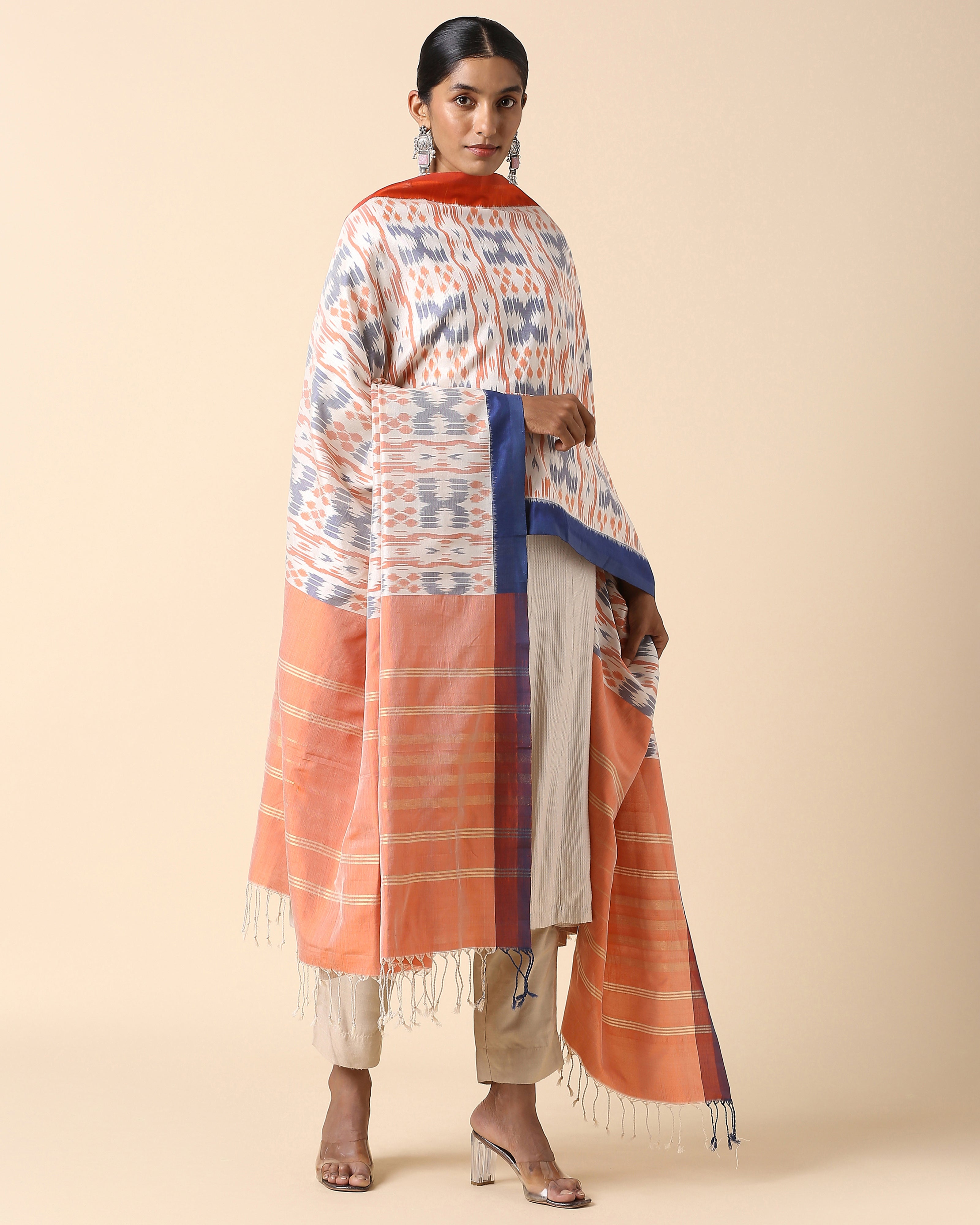 Inala Pochampally Weft Ikat Cotton Silk Dupatta