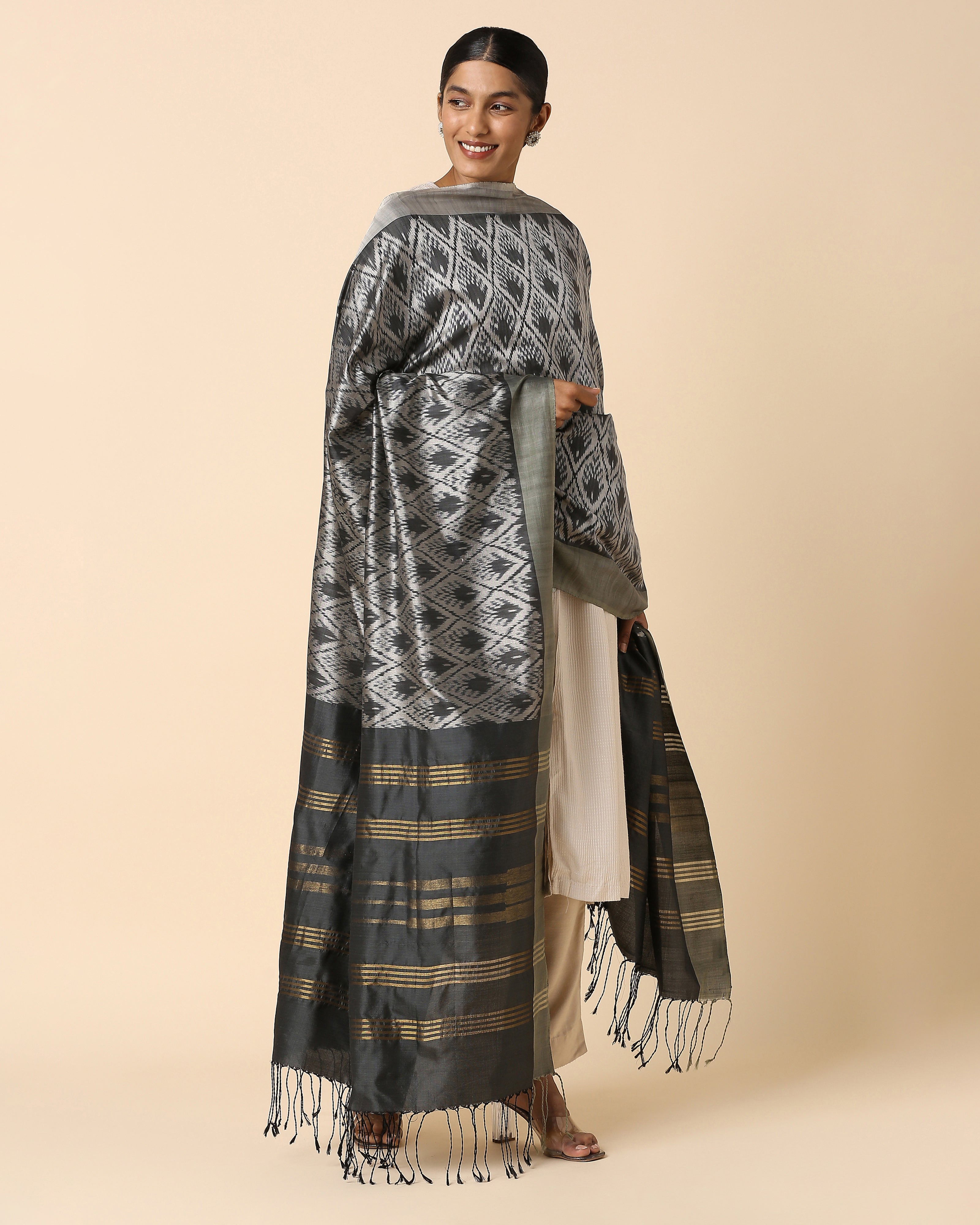 Bhanuni Pochampally Weft Ikat Silk Dupatta