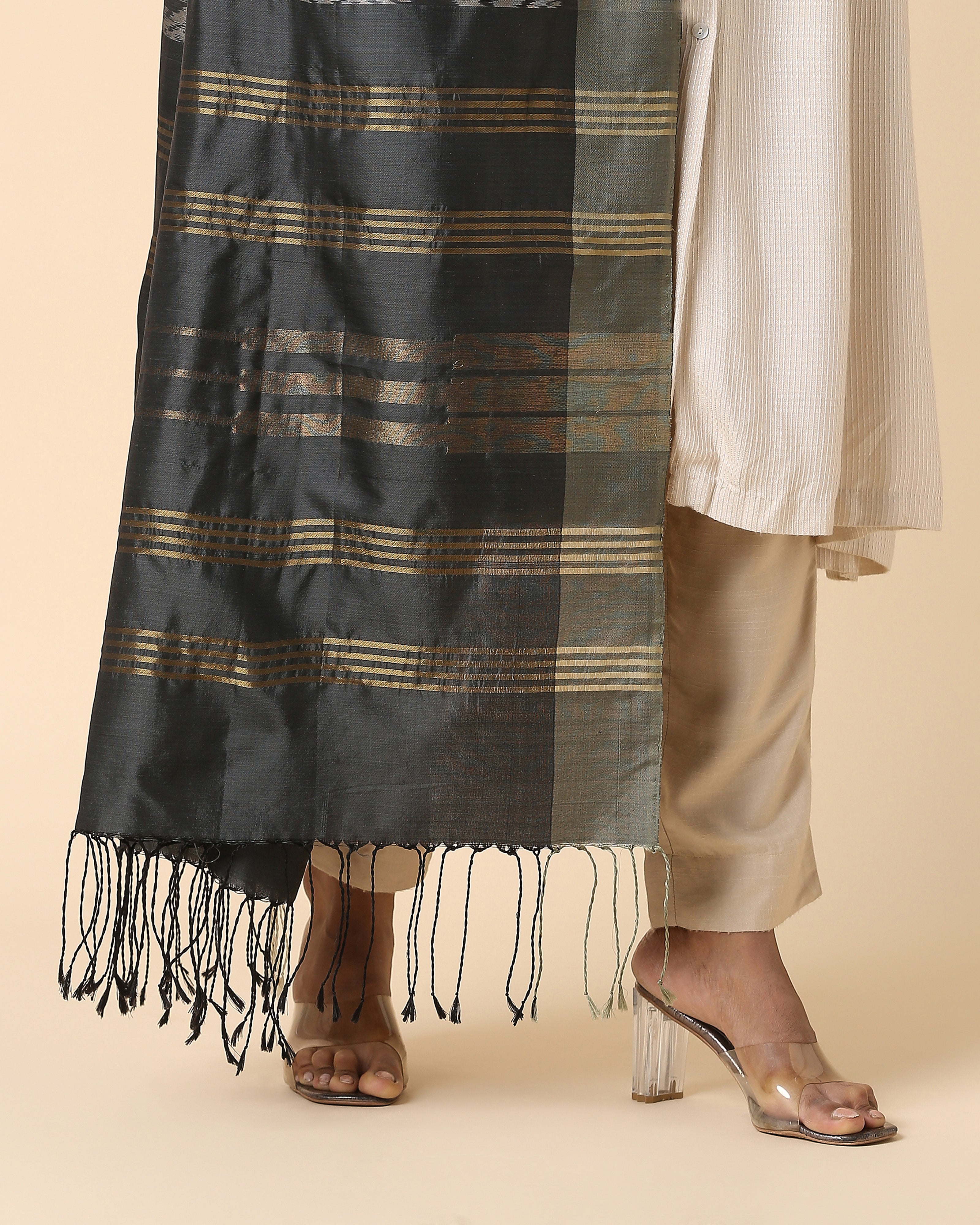 Bhanuni Pochampally Weft Ikat Silk Dupatta