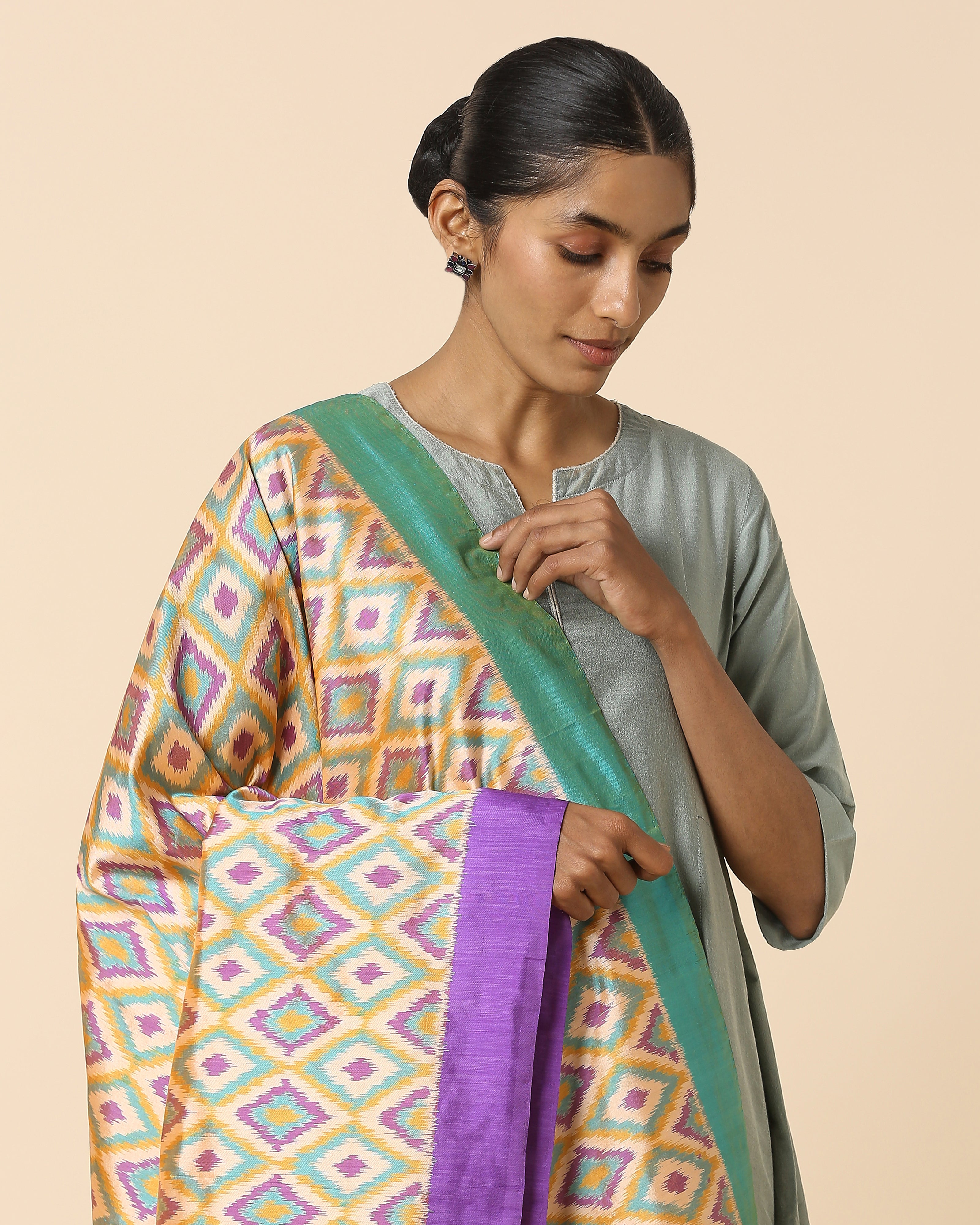Falina Pochampally Weft Ikat Silk Dupatta