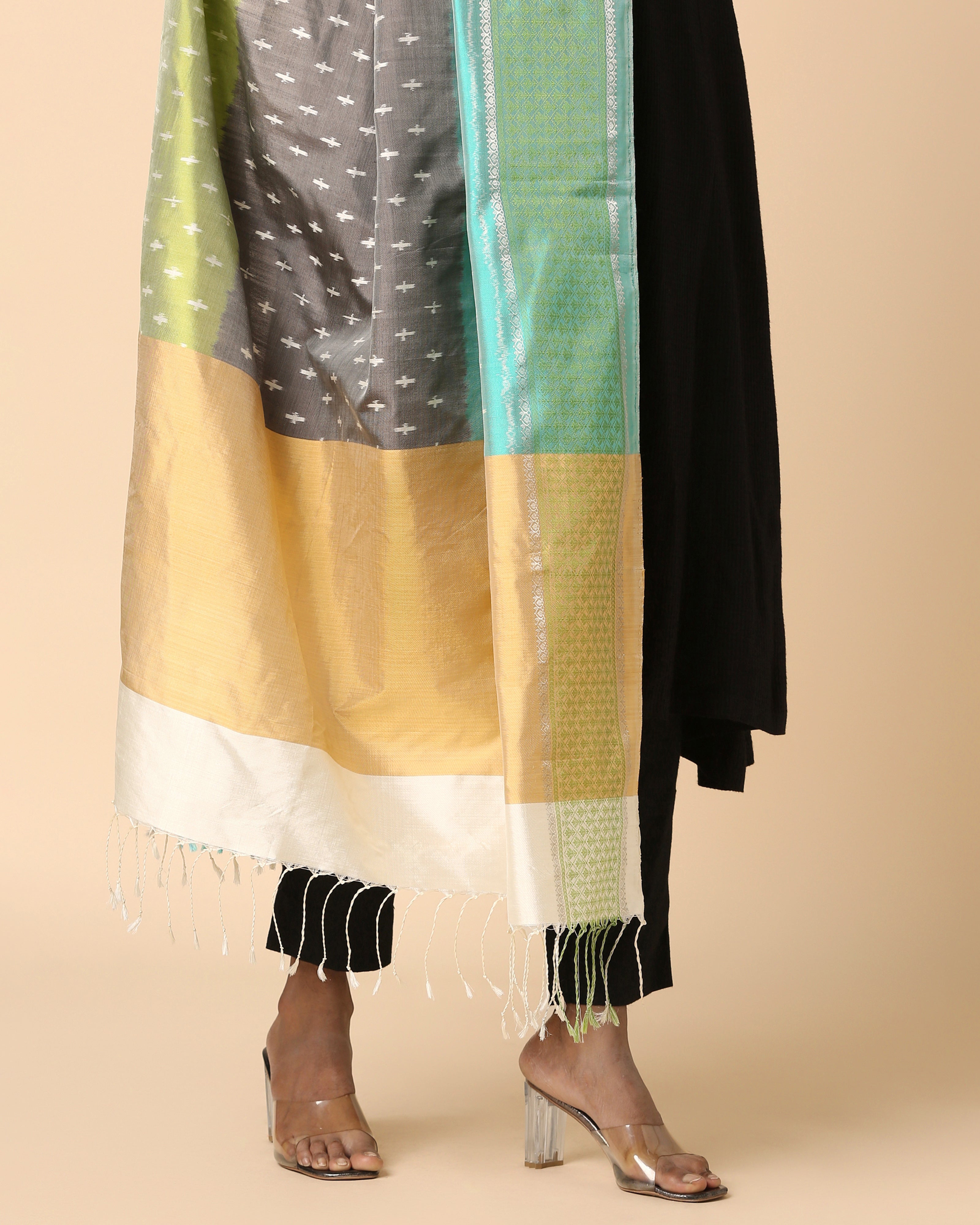 Kafi Pochampally Weft Ikat Silk Dupatta