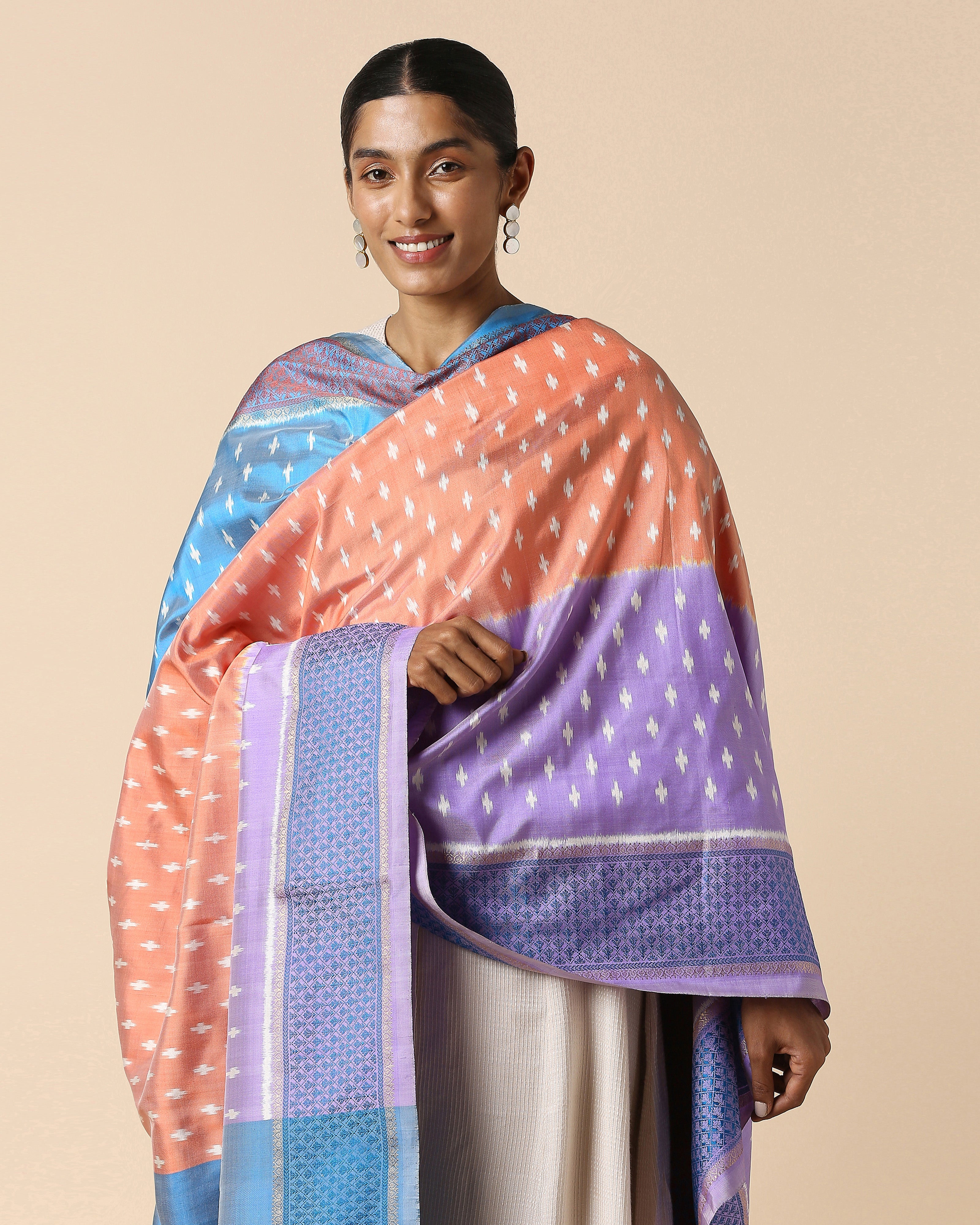 Kafi Pochampally Weft Ikat Silk Dupatta