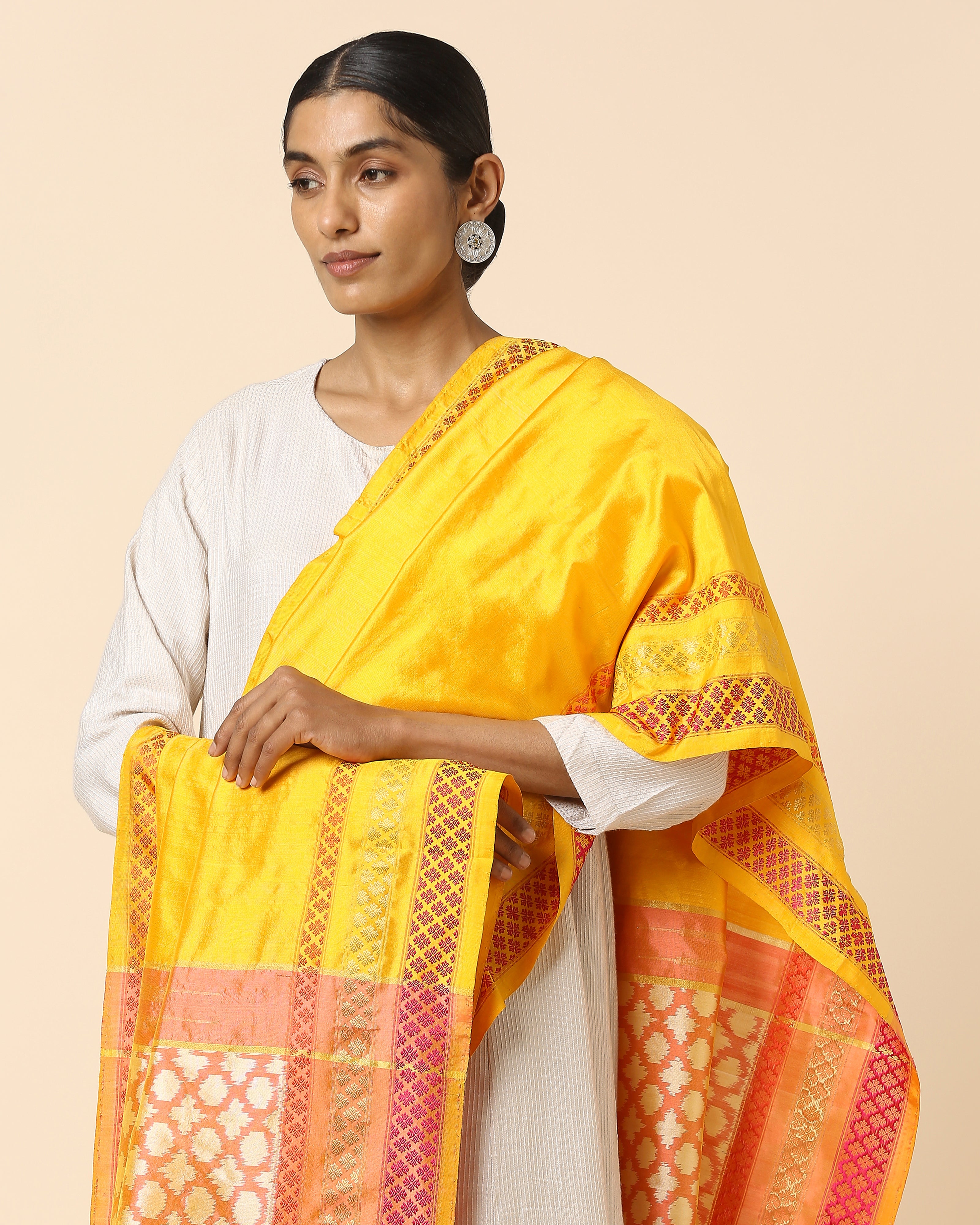 Bashiki Pochampally Weft Ikat Silk Dupatta