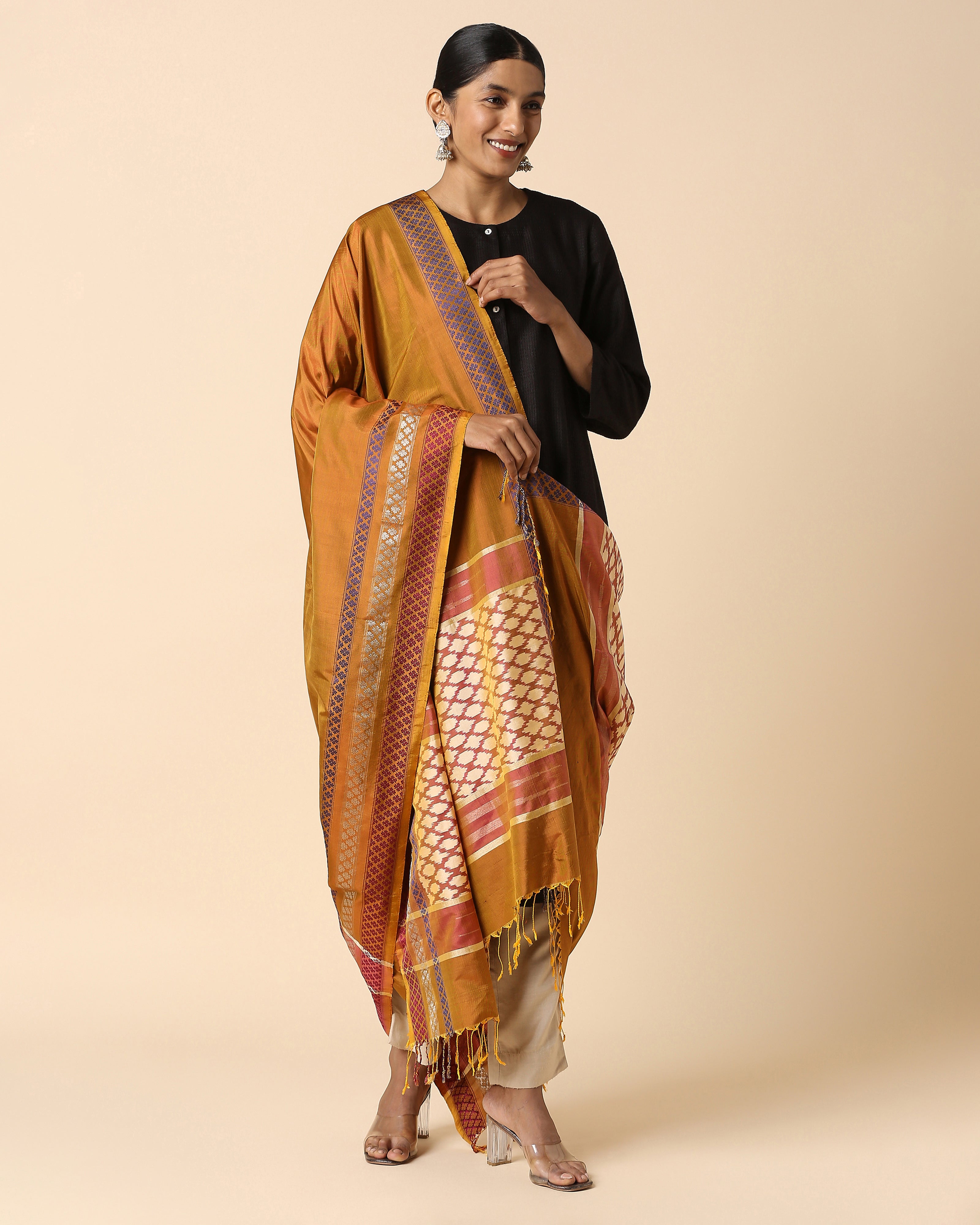 Bashiki Pochampally Weft Ikat Silk Dupatta