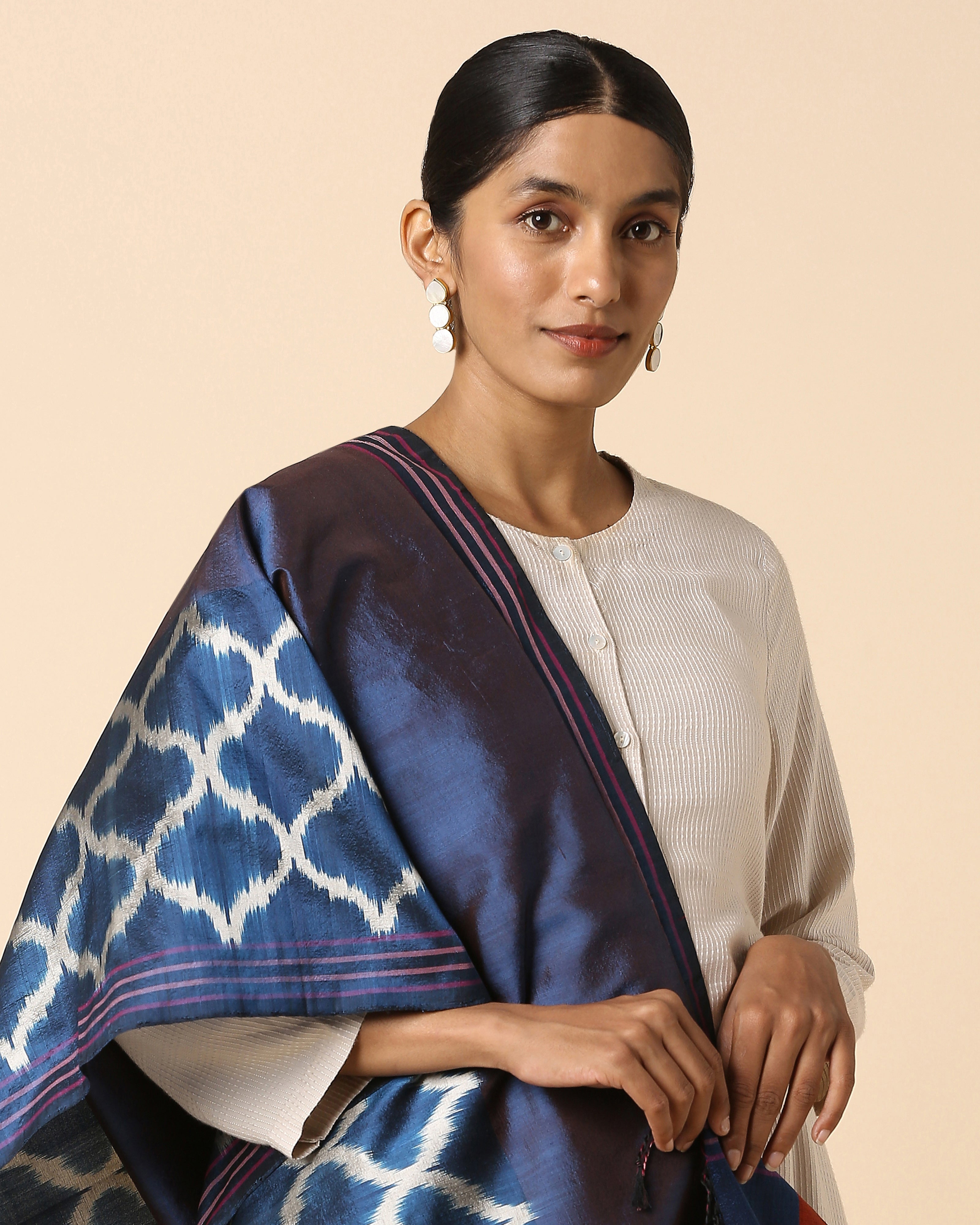 Malhar Pochampally Weft Ikat Silk Dupatta