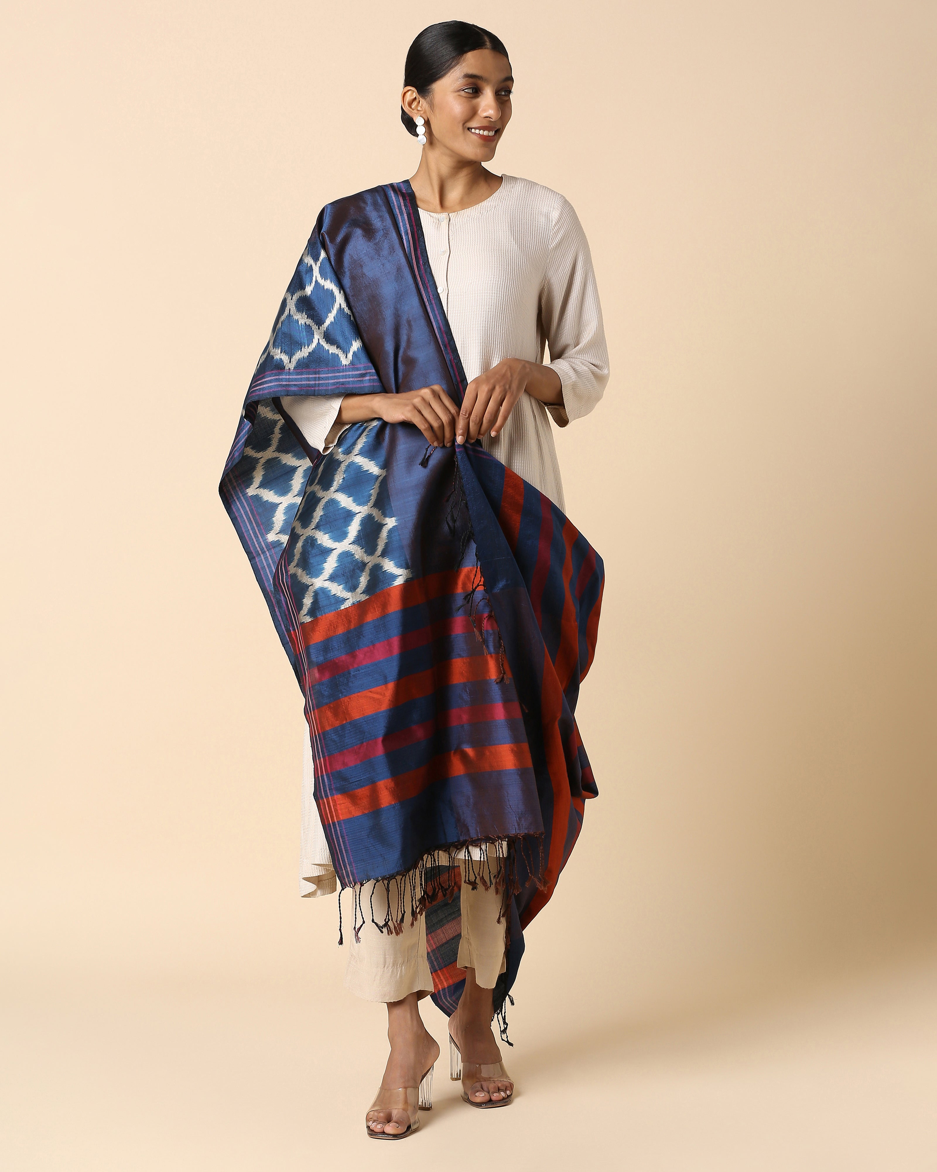 Malhar Pochampally Weft Ikat Silk Dupatta