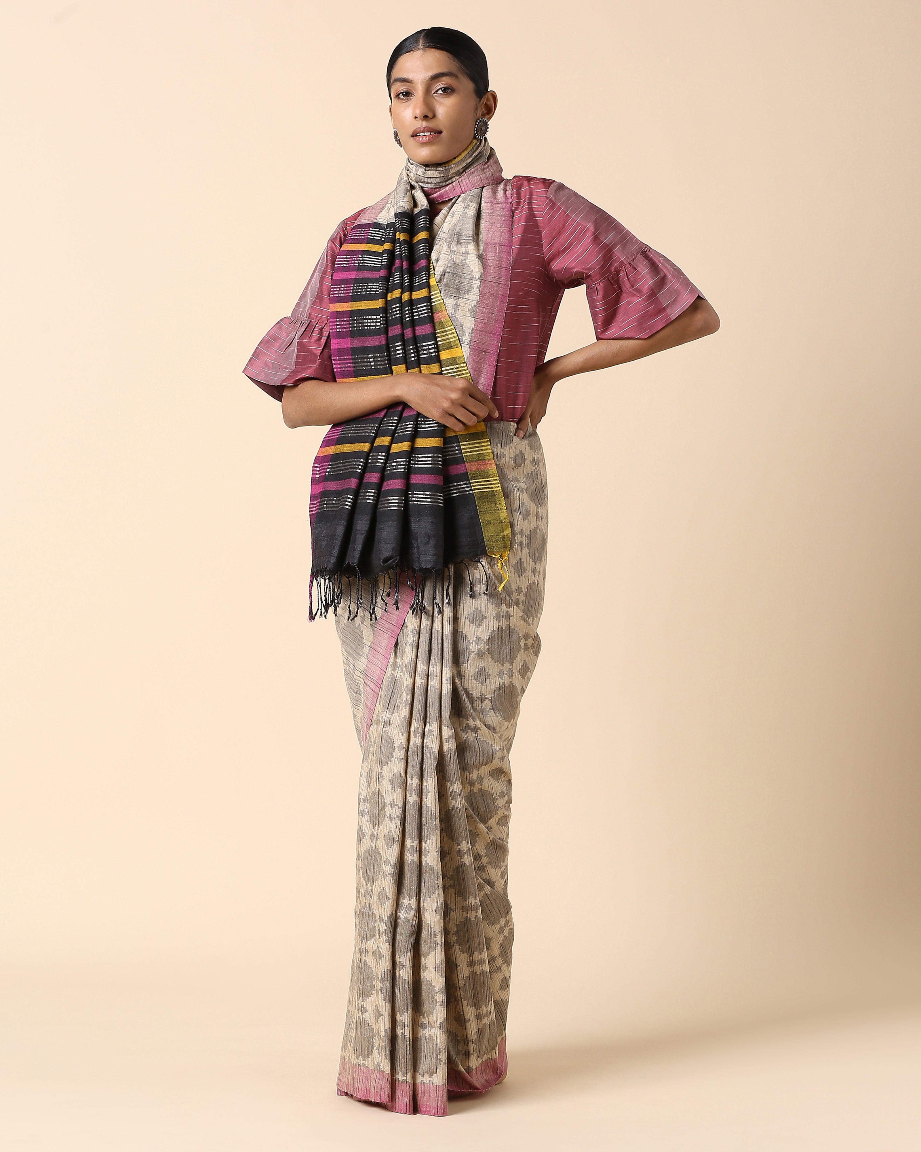 Jumaina Pochampally Warp Ikat Silk Saree