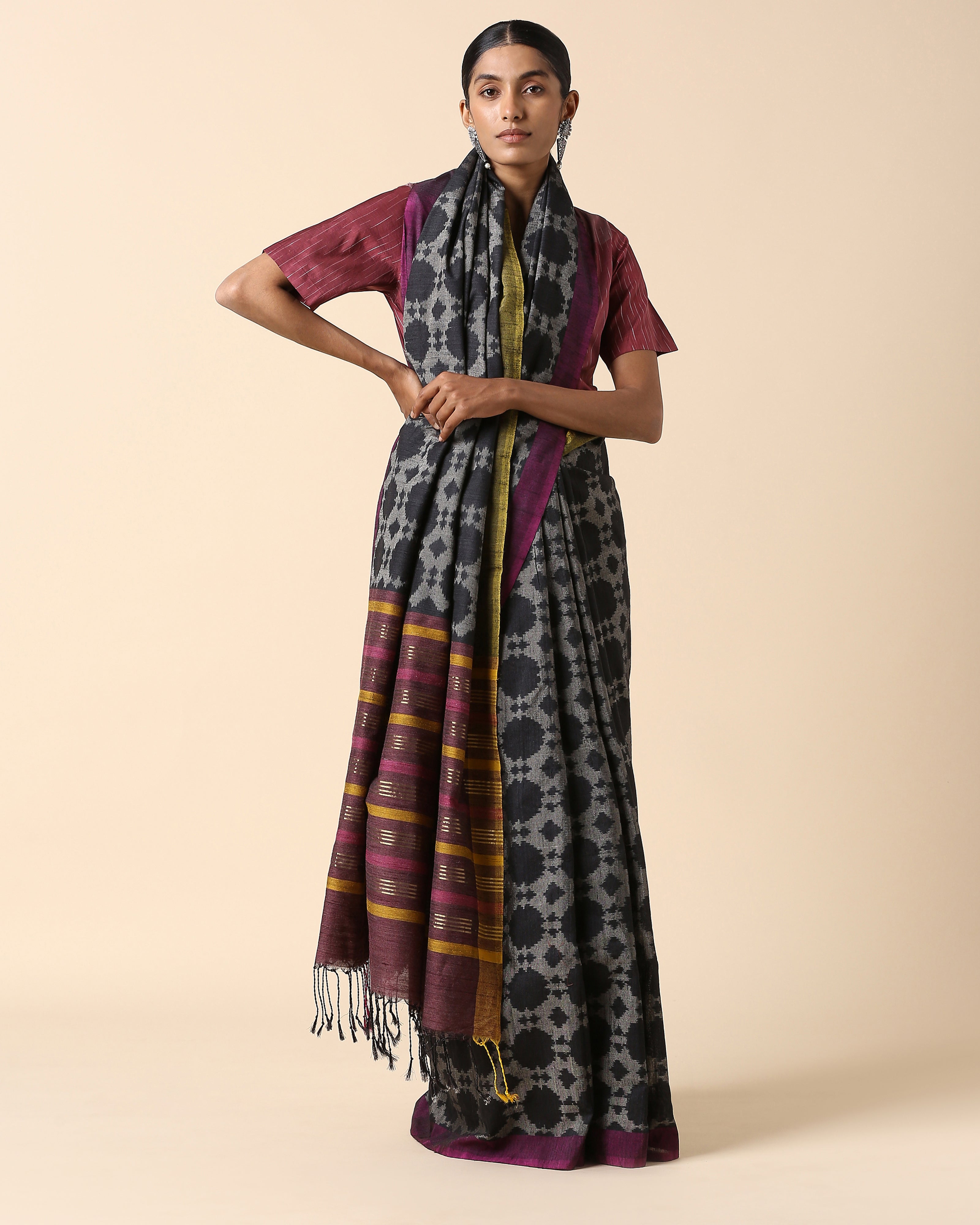 Jumaina Pochampally Warp Ikat Silk Saree