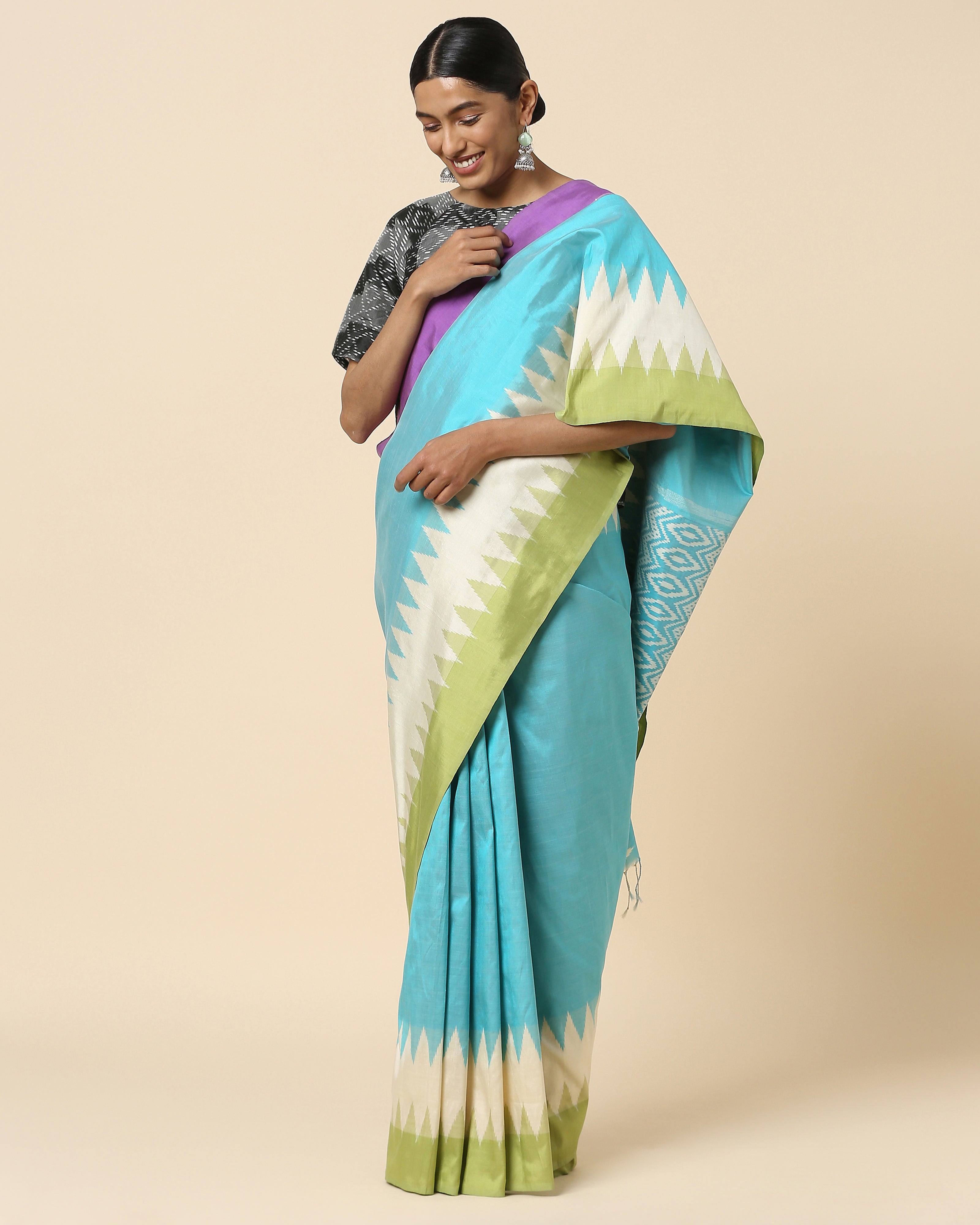 Shezan Pochampally Weft Ikat Cotton Silk Saree