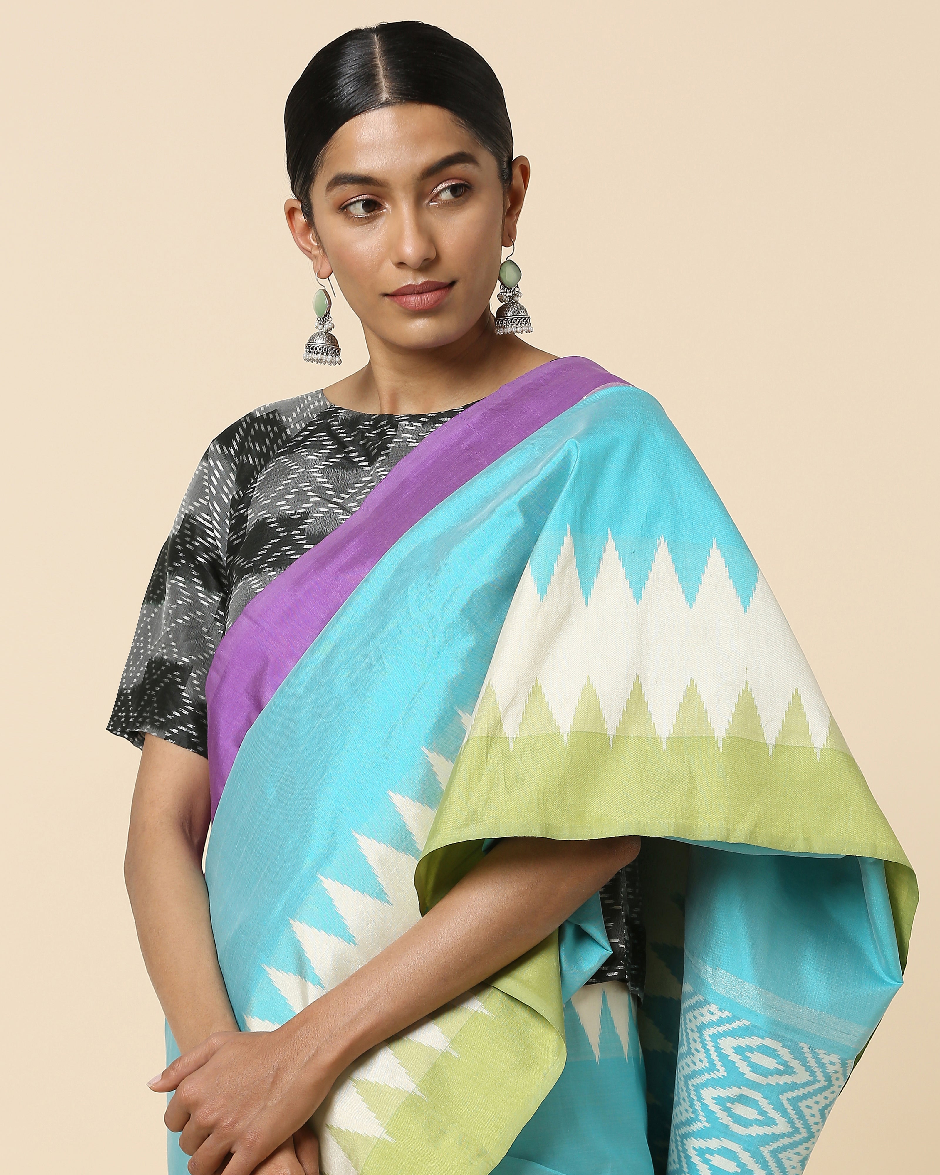 Shezan Pochampally Weft Ikat Cotton Silk Saree