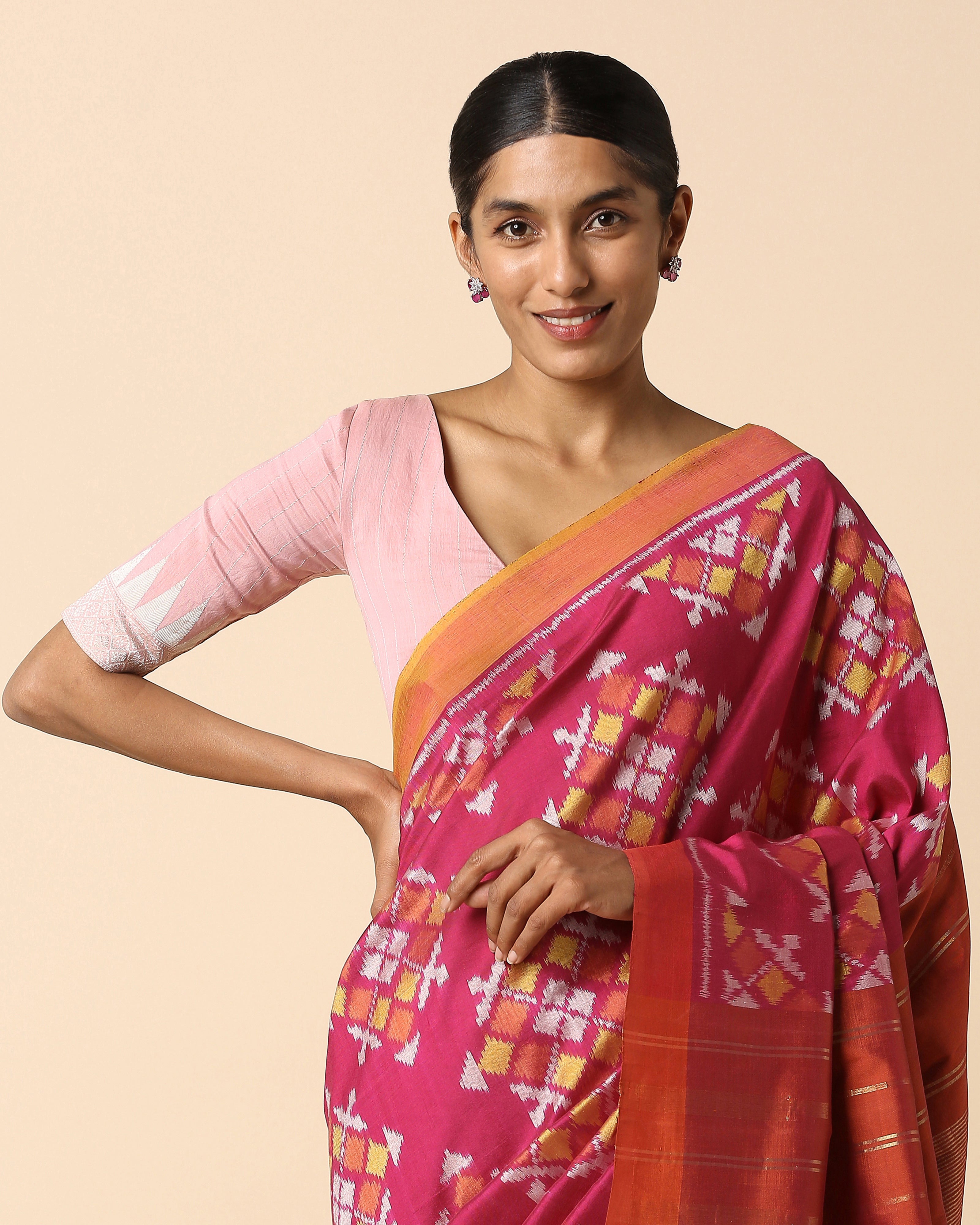 Nahara Pochampally Weft Ikat Cotton Silk Saree