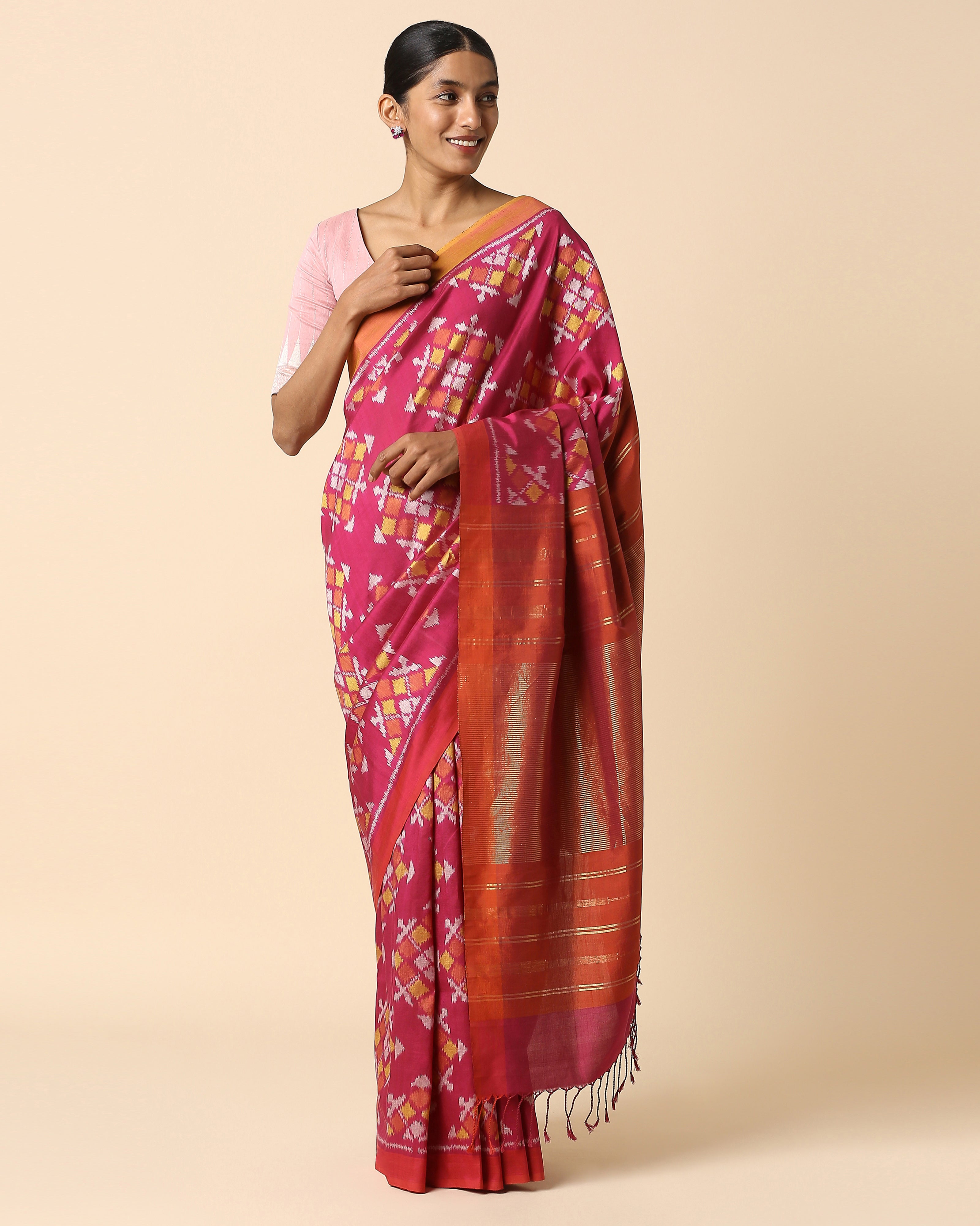 Nahara Pochampally Weft Ikat Cotton Silk Saree