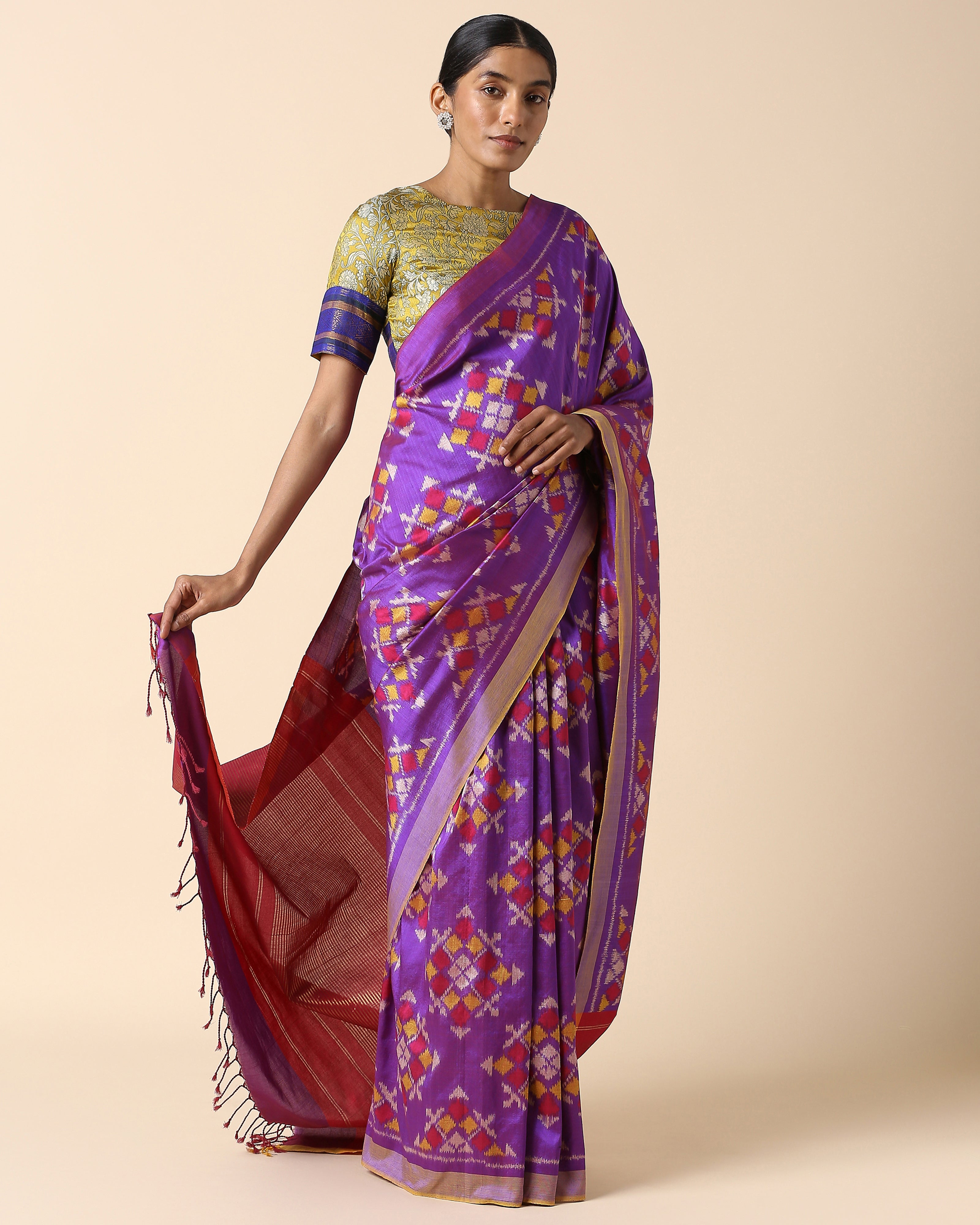 Nahara Pochampally Weft Ikat Cotton Silk Saree