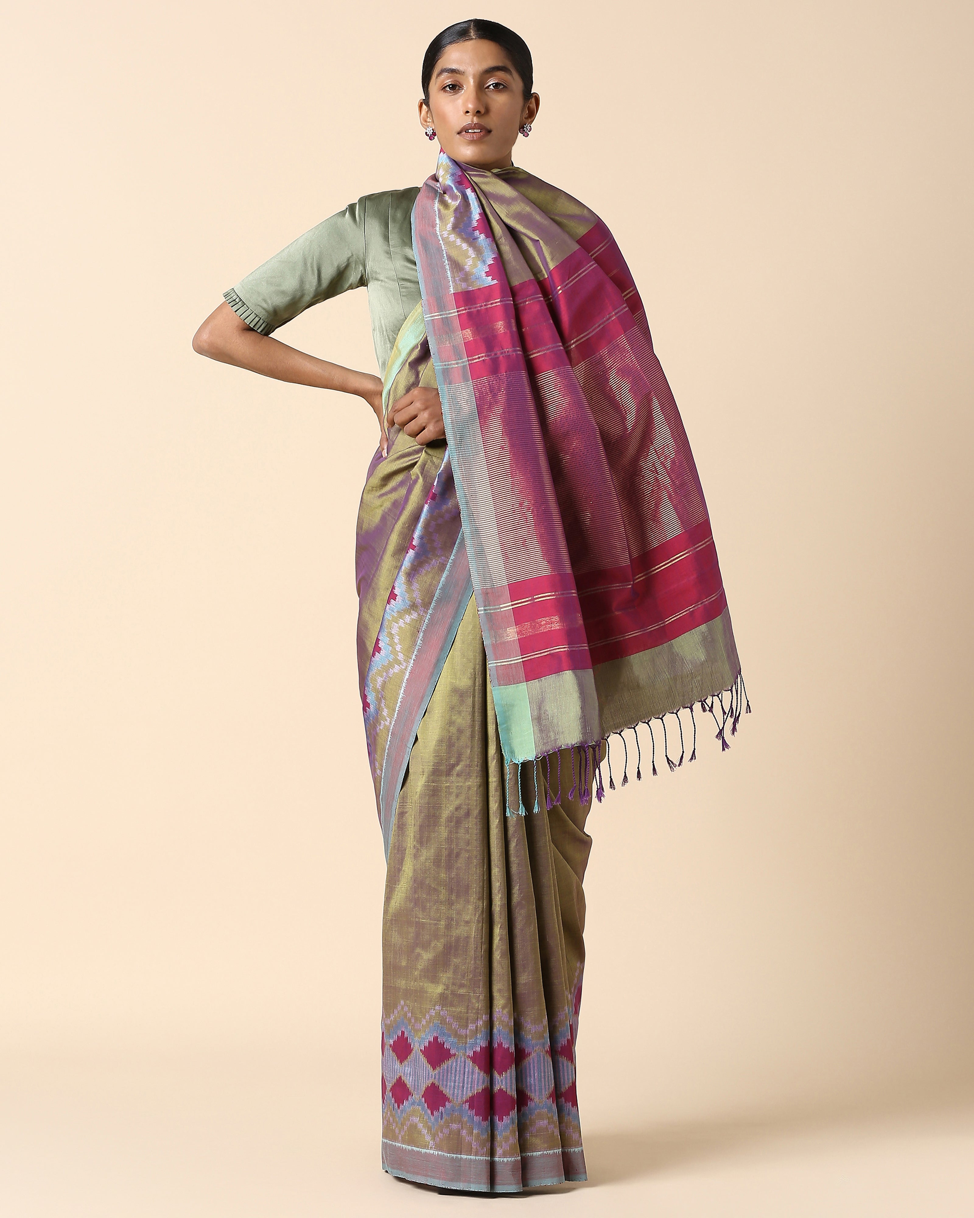 Namiah Pochampally Weft Ikat Cotton Silk Saree