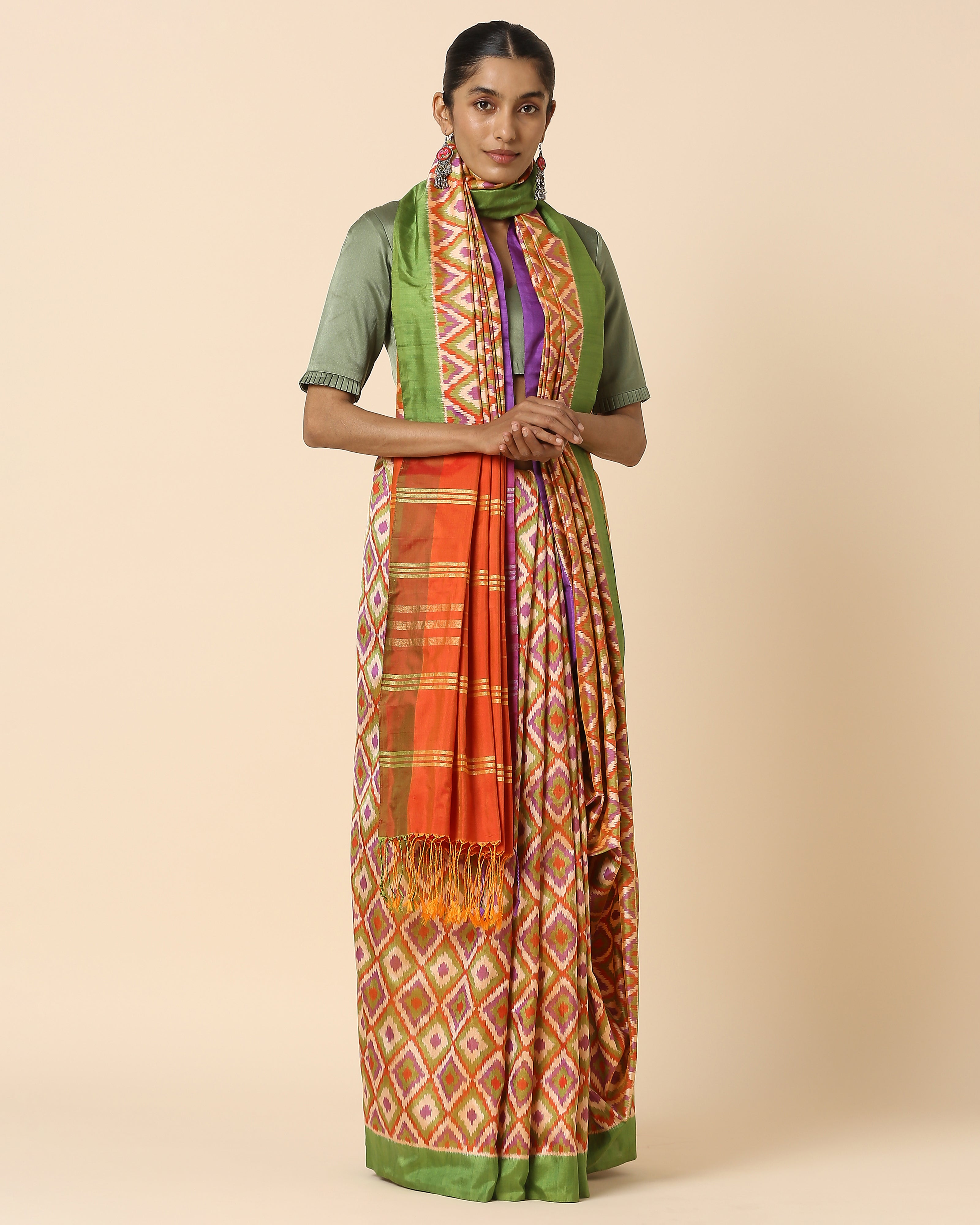 Falina Pochampally Weft Ikat Silk Saree