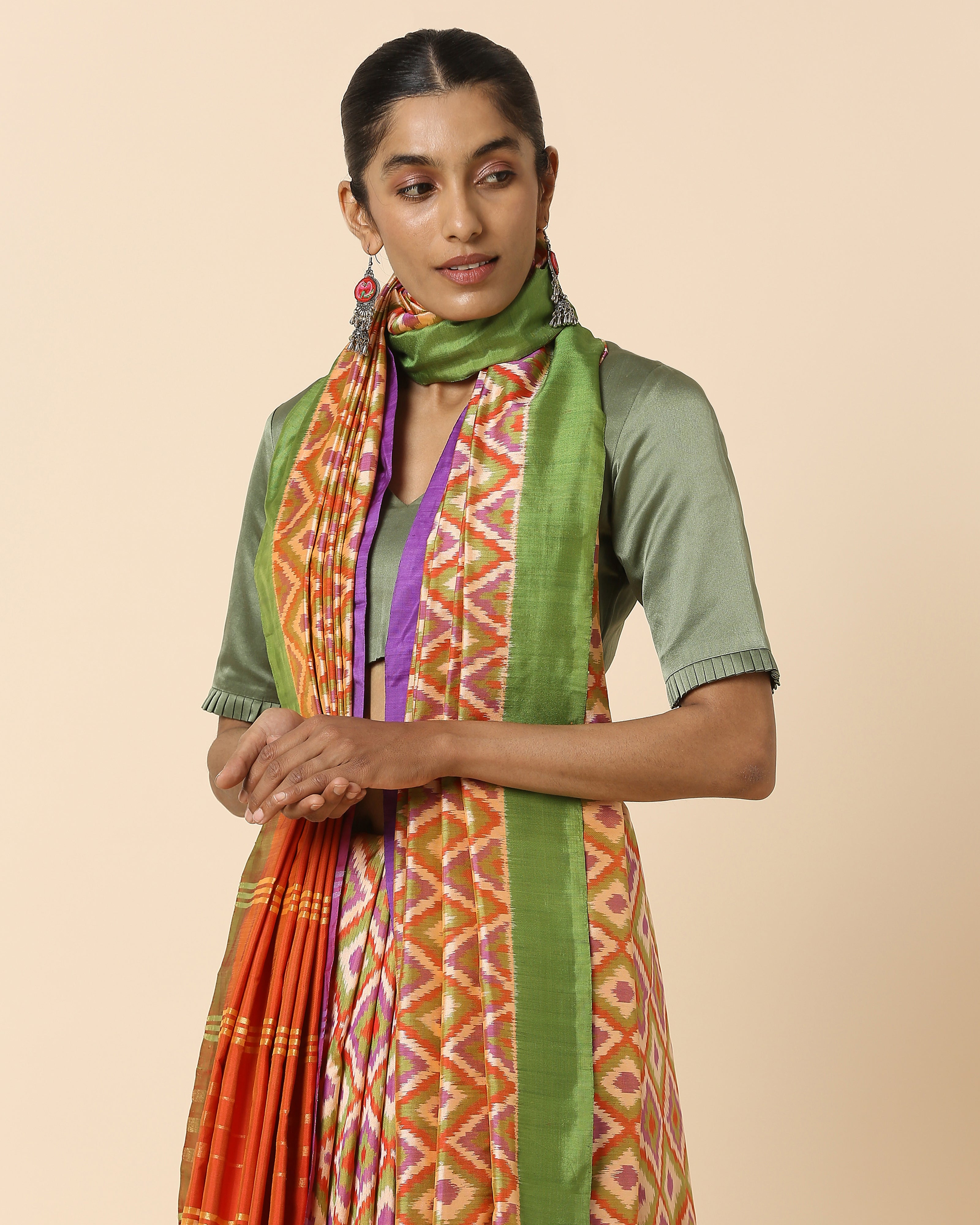 Falina Pochampally Weft Ikat Silk Saree