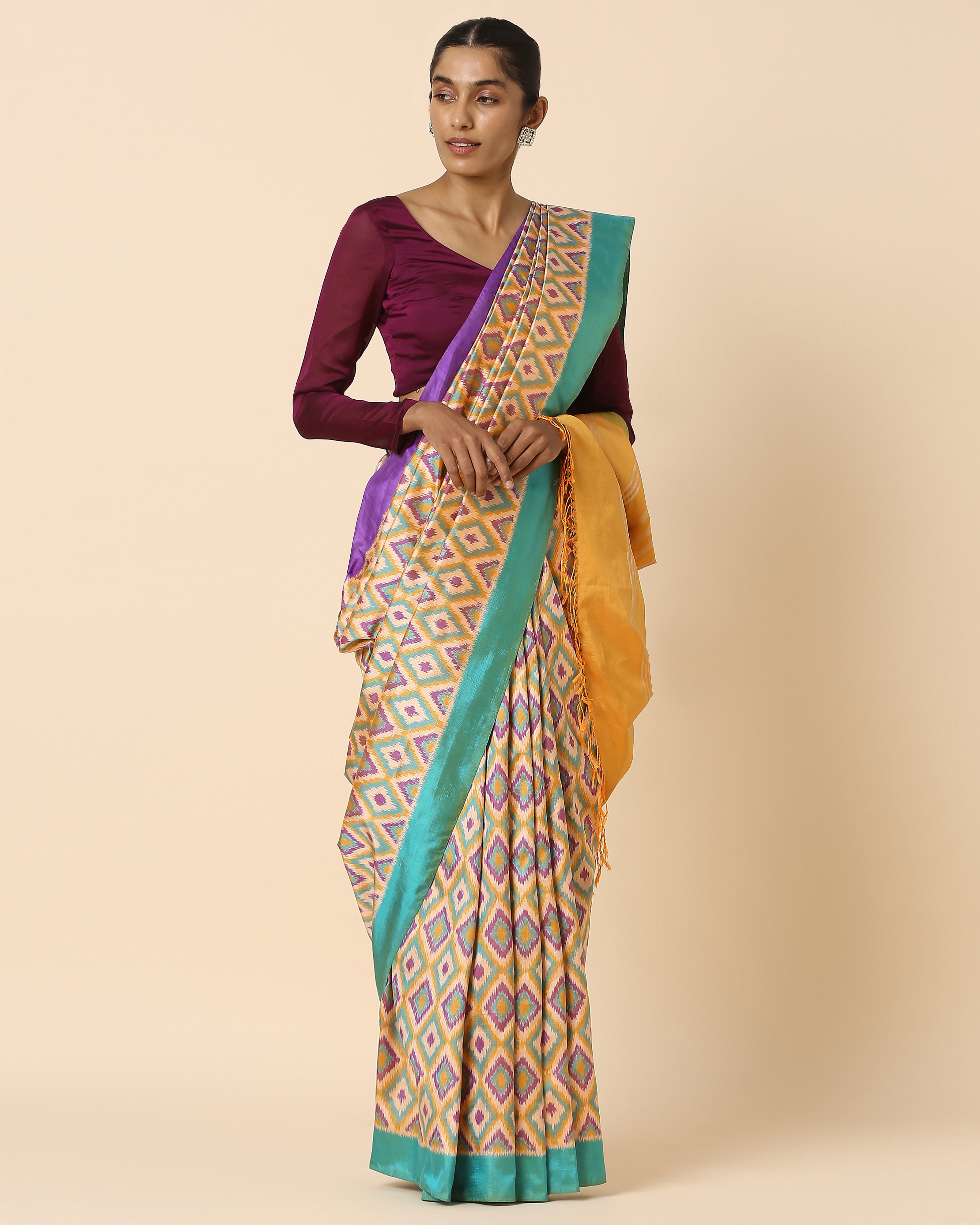 Falina Pochampally Weft Ikat Silk Saree