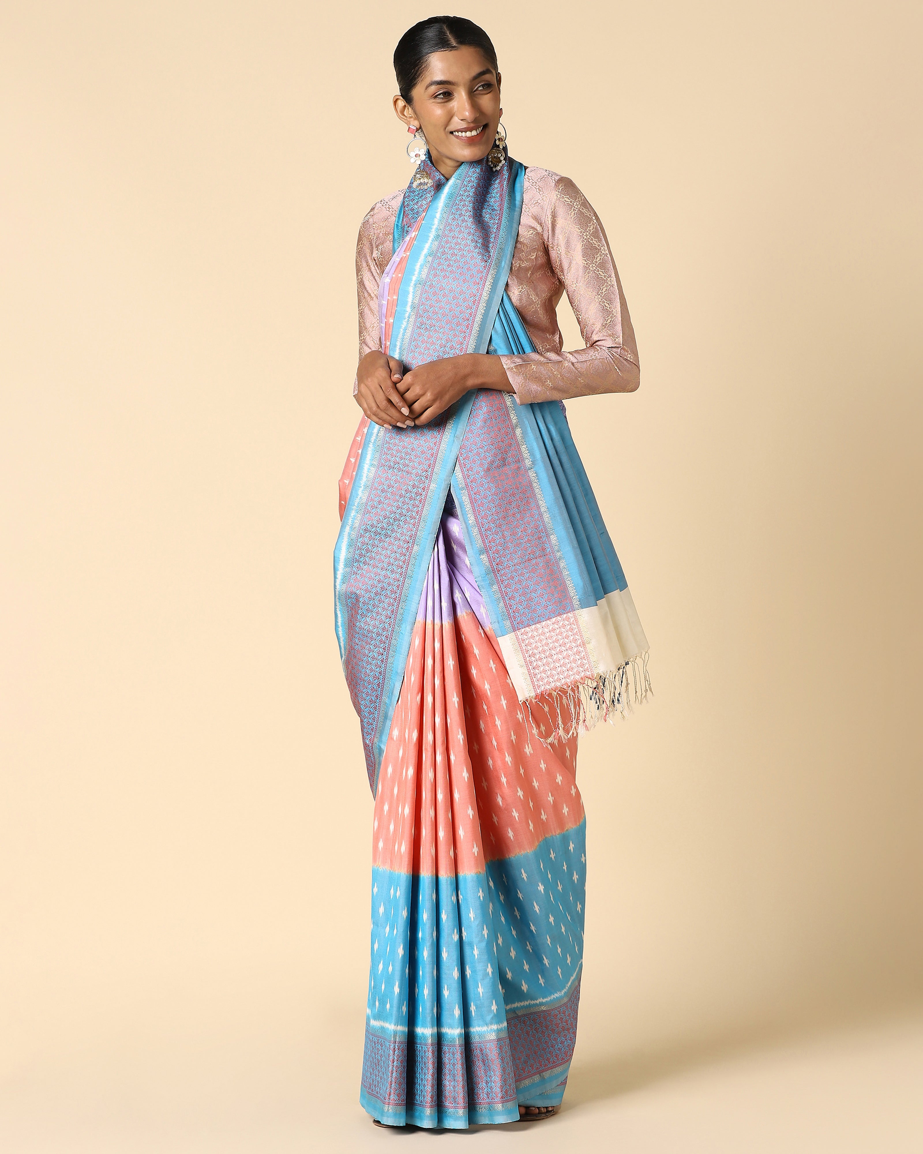 Kafi Pochampally Weft Ikat Silk Saree
