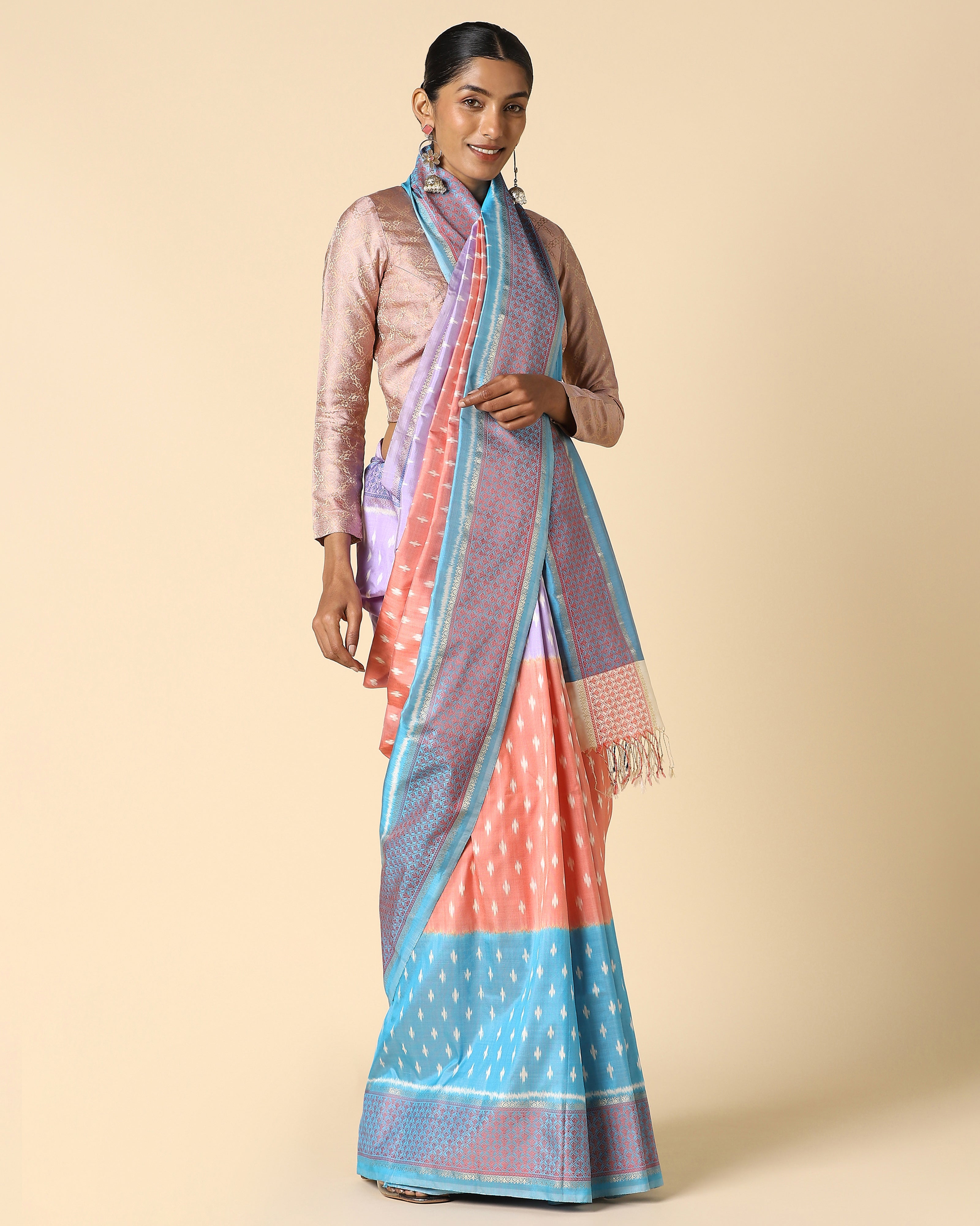 Kafi Pochampally Weft Ikat Silk Saree