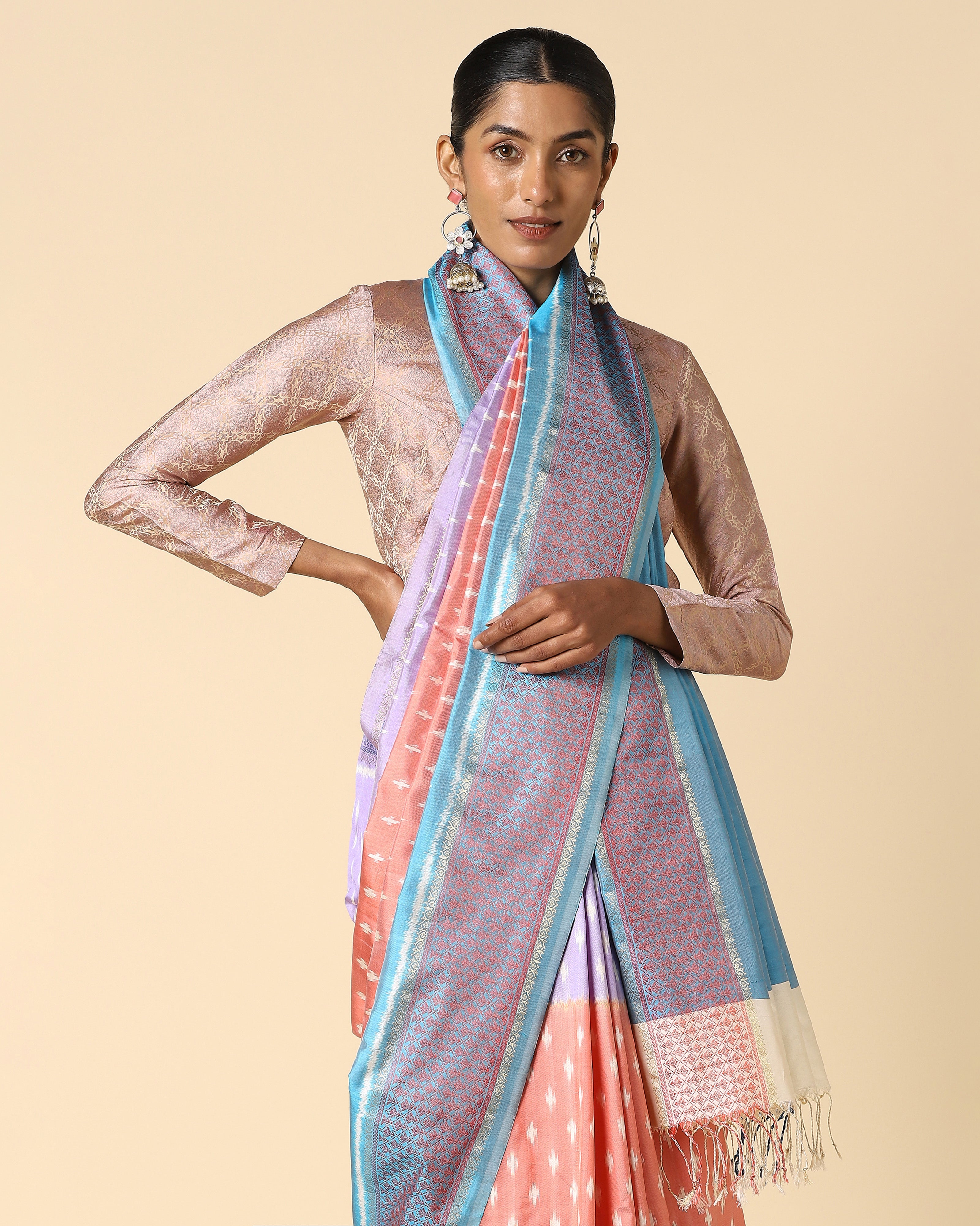 Kafi Pochampally Weft Ikat Silk Saree