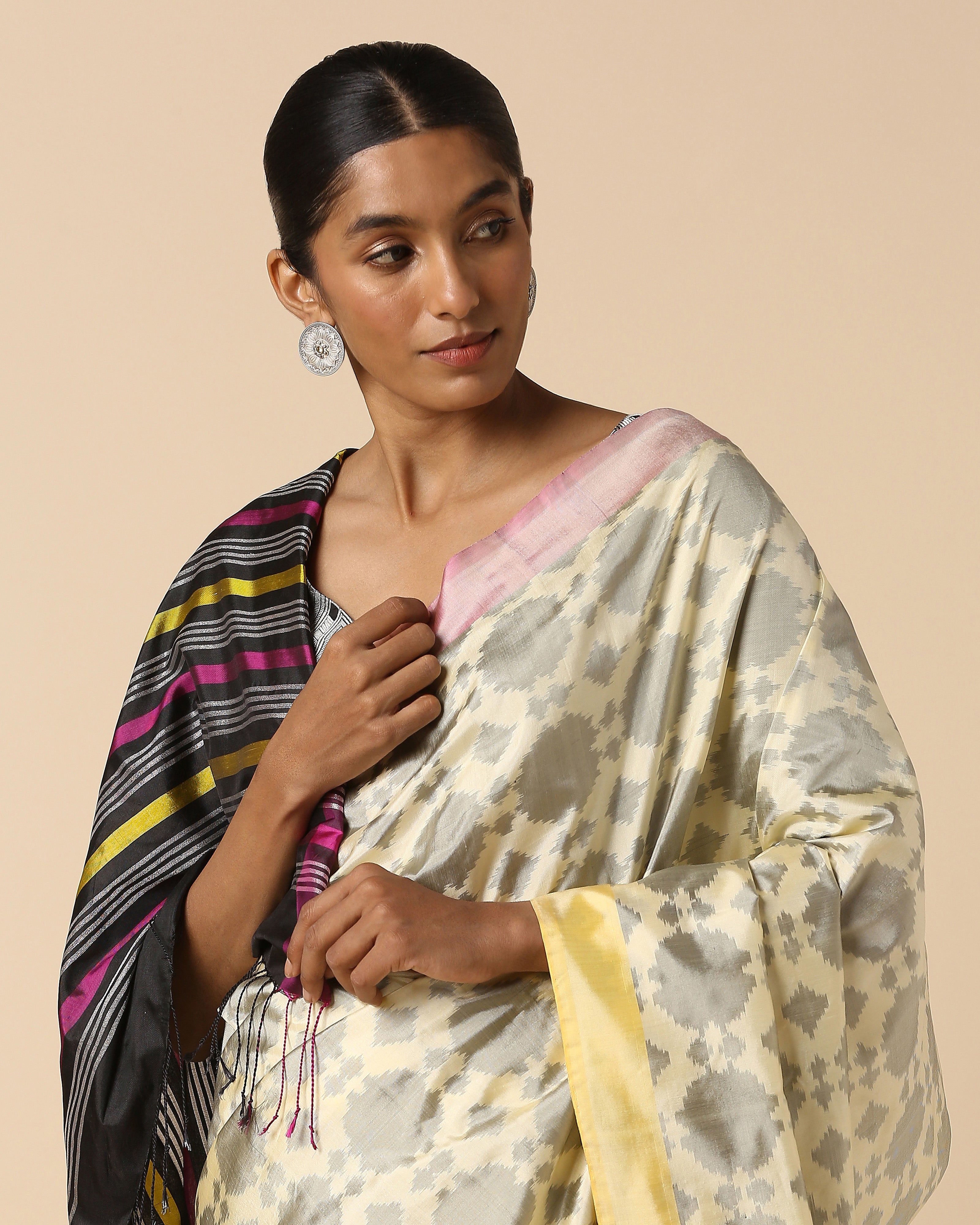 Jumaina Pochampally Warp Ikat Silk Saree
