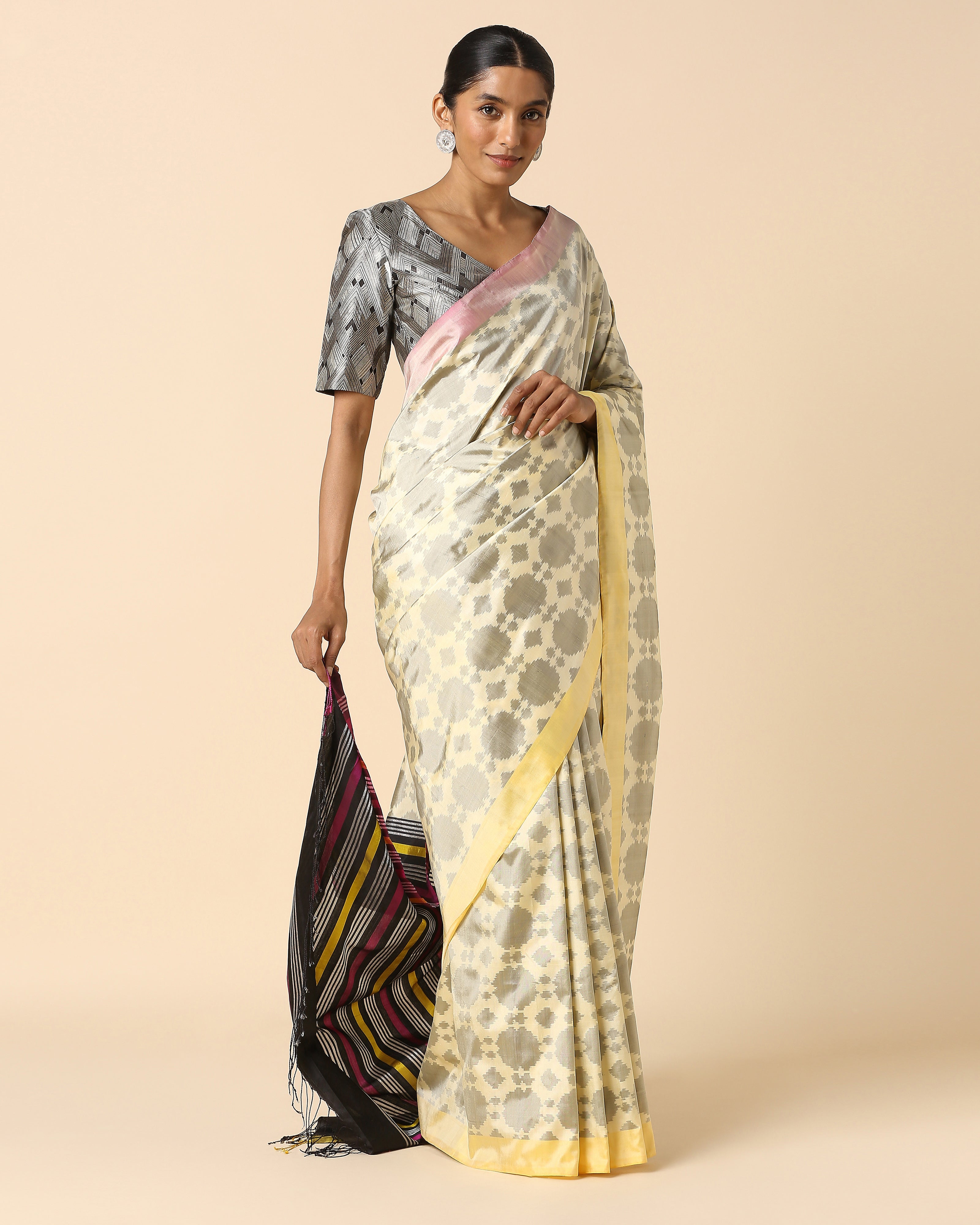 Jumaina Pochampally Warp Ikat Silk Saree