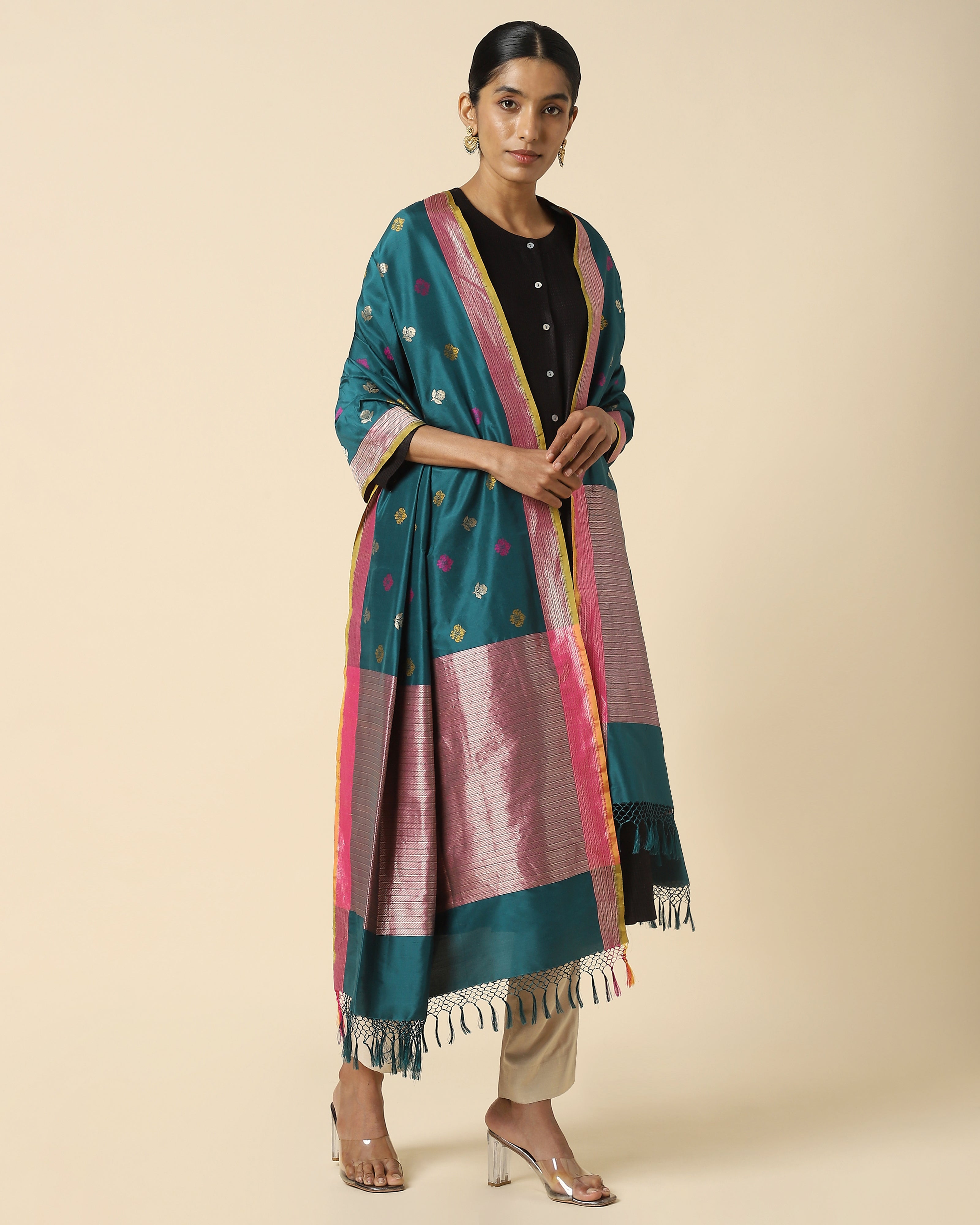 Darpali Banarasi Cutwork Silk Dupatta