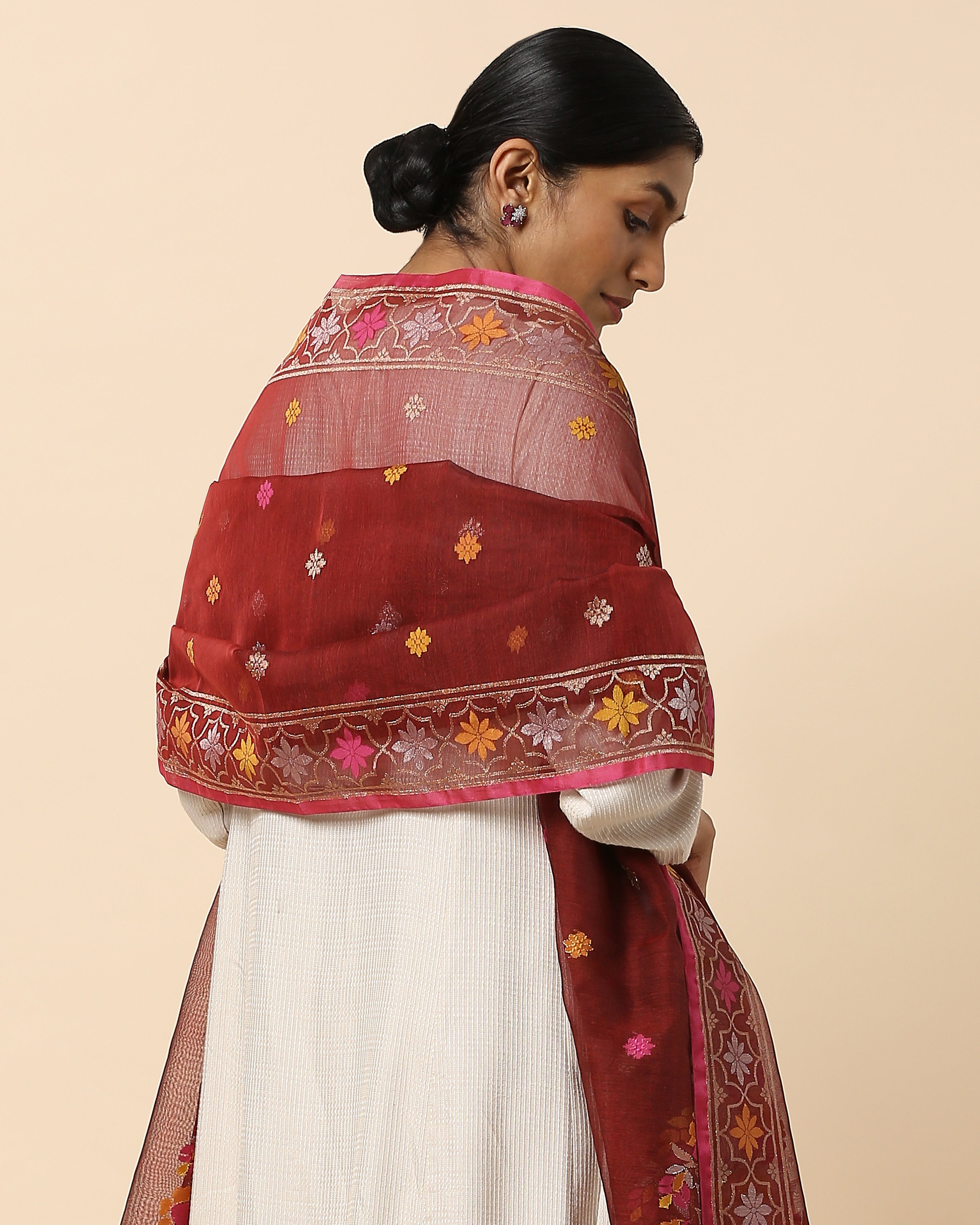 Pradha Banarasi Jamdani Silk Cotton Dupatta