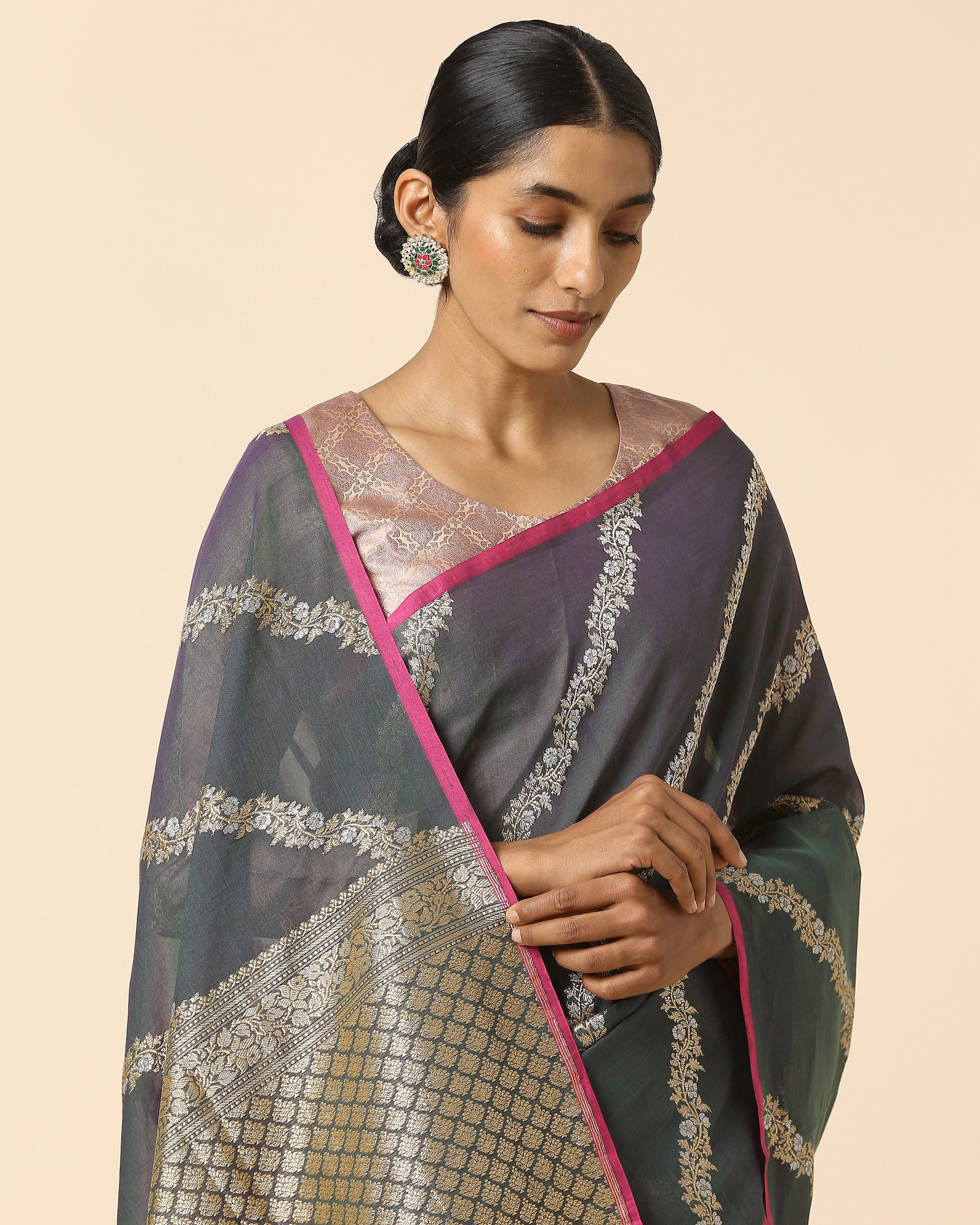 Heru Banarasi Kadwa Cotton Saree