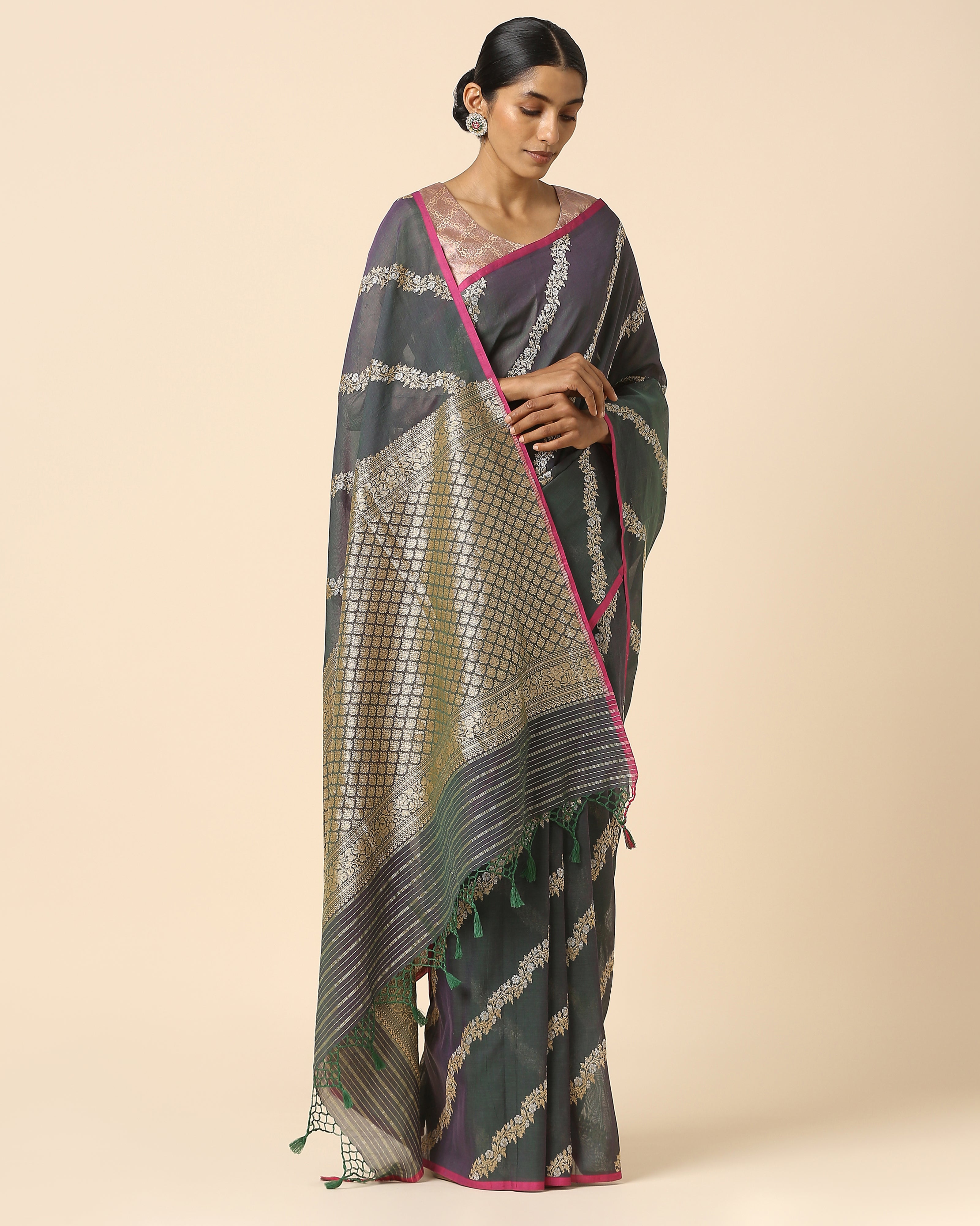 Heru Banarasi Kadwa Cotton Saree