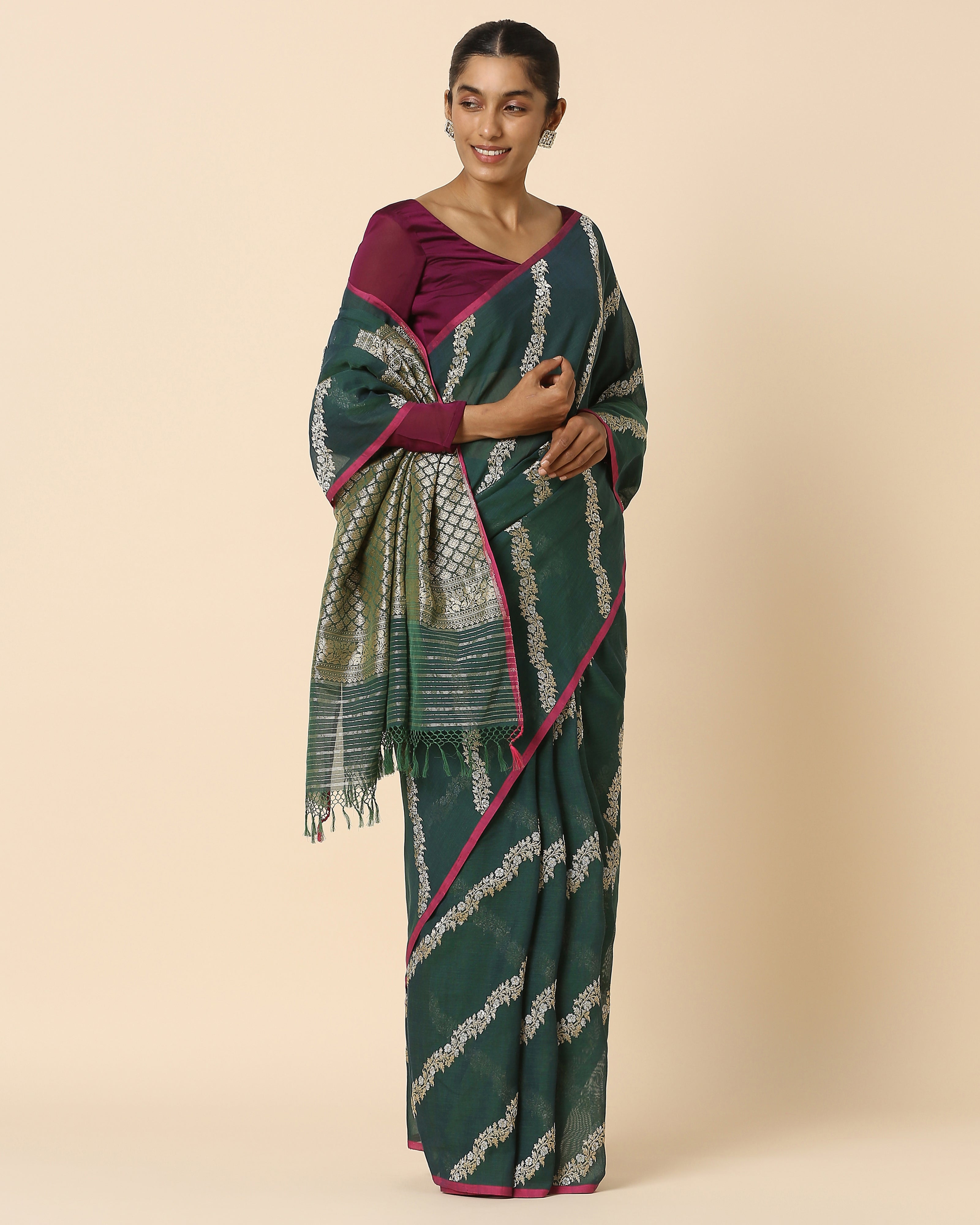 Heru Banarasi Kadwa Cotton Saree