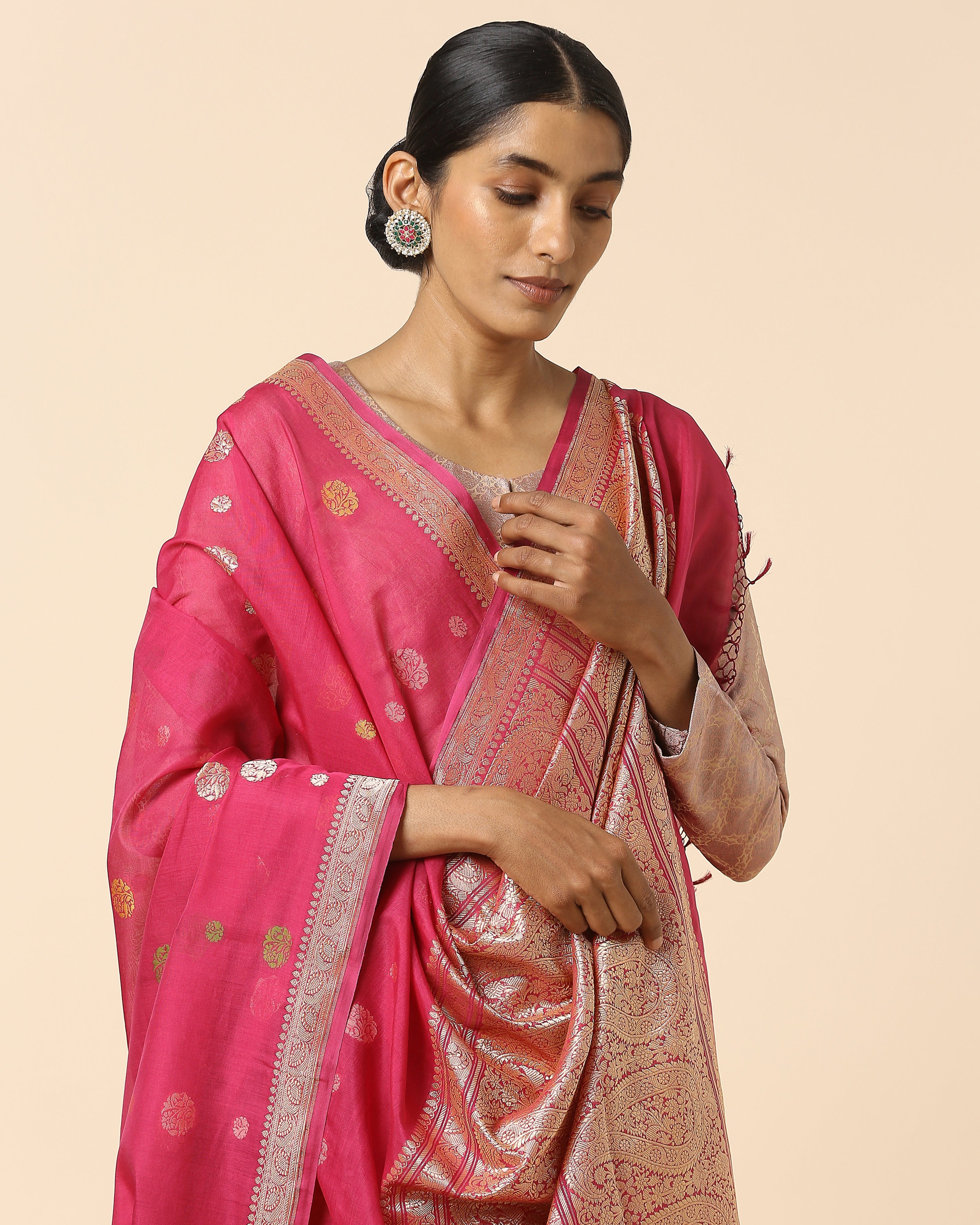 Amog Banarasi Powdi Cutwork Silk Cotton Saree