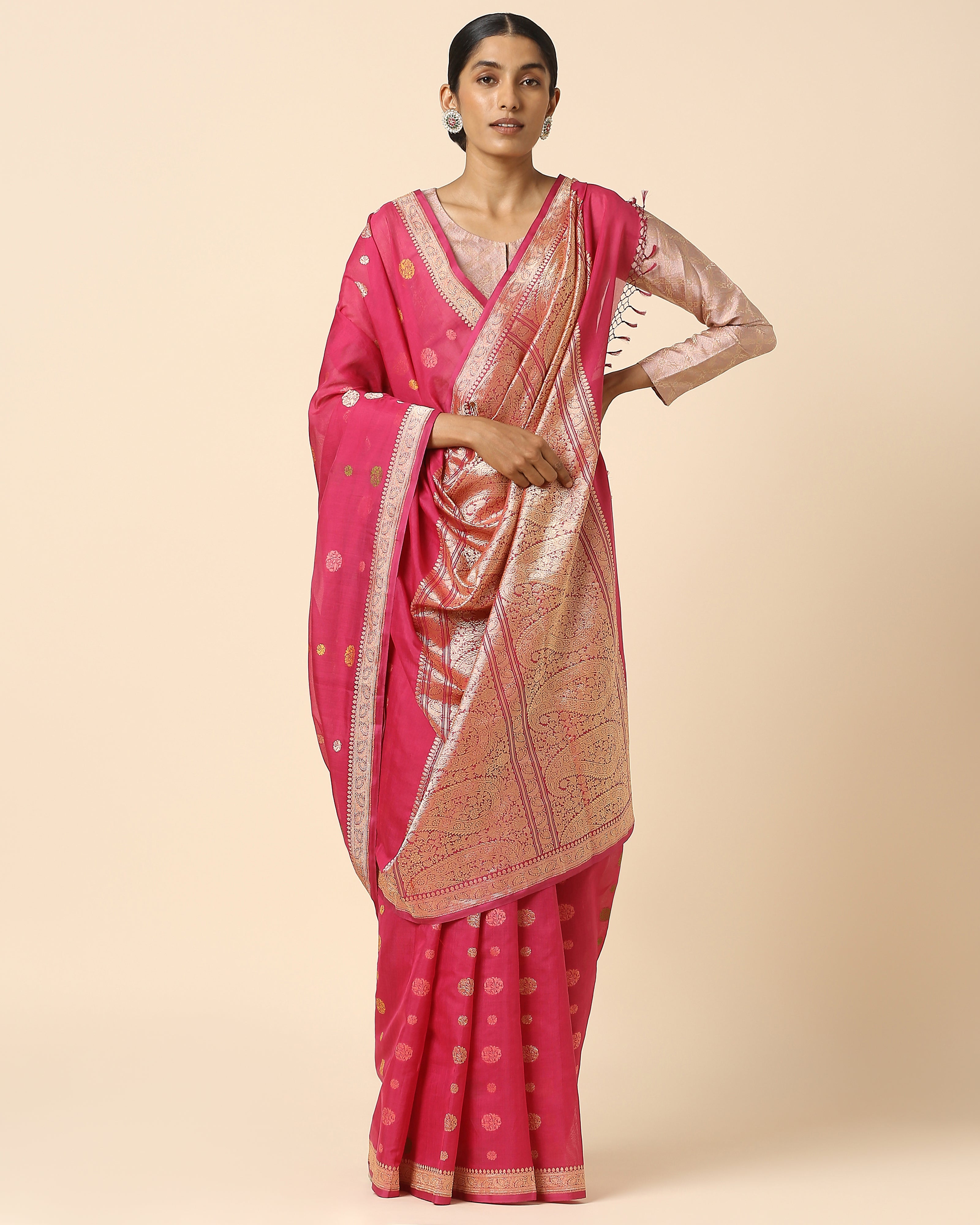 Amog Banarasi Powdi Cutwork Silk Cotton Saree