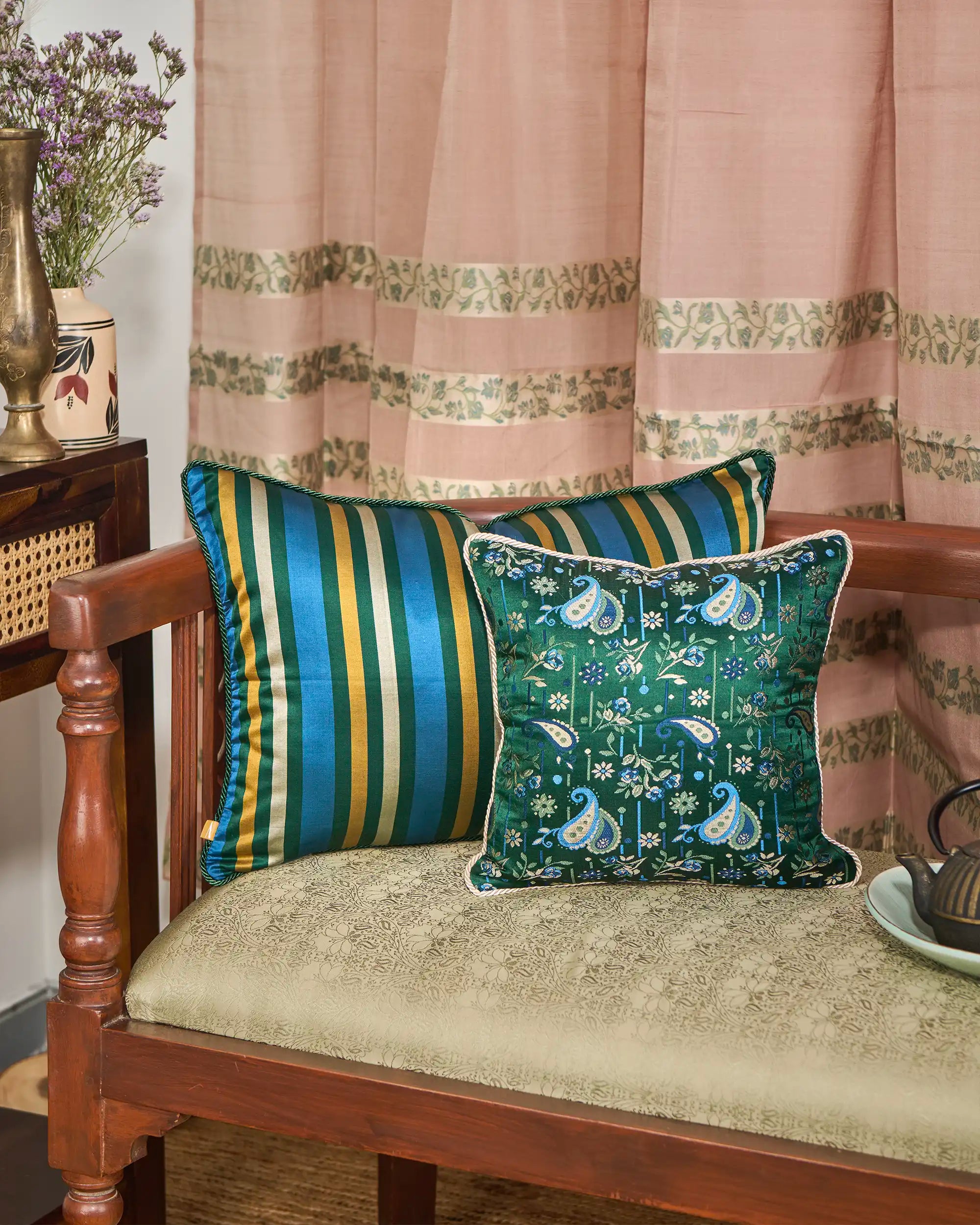 Kostya Banarasi Satin Brocade Silk Viscose Cushion Cover