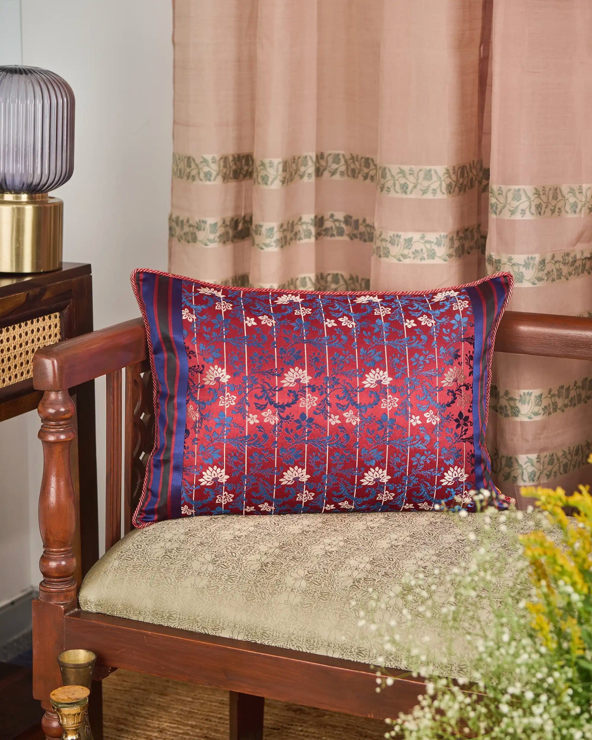 Aleina Banarasi Satin Brocade Silk Viscose Cushion Cover