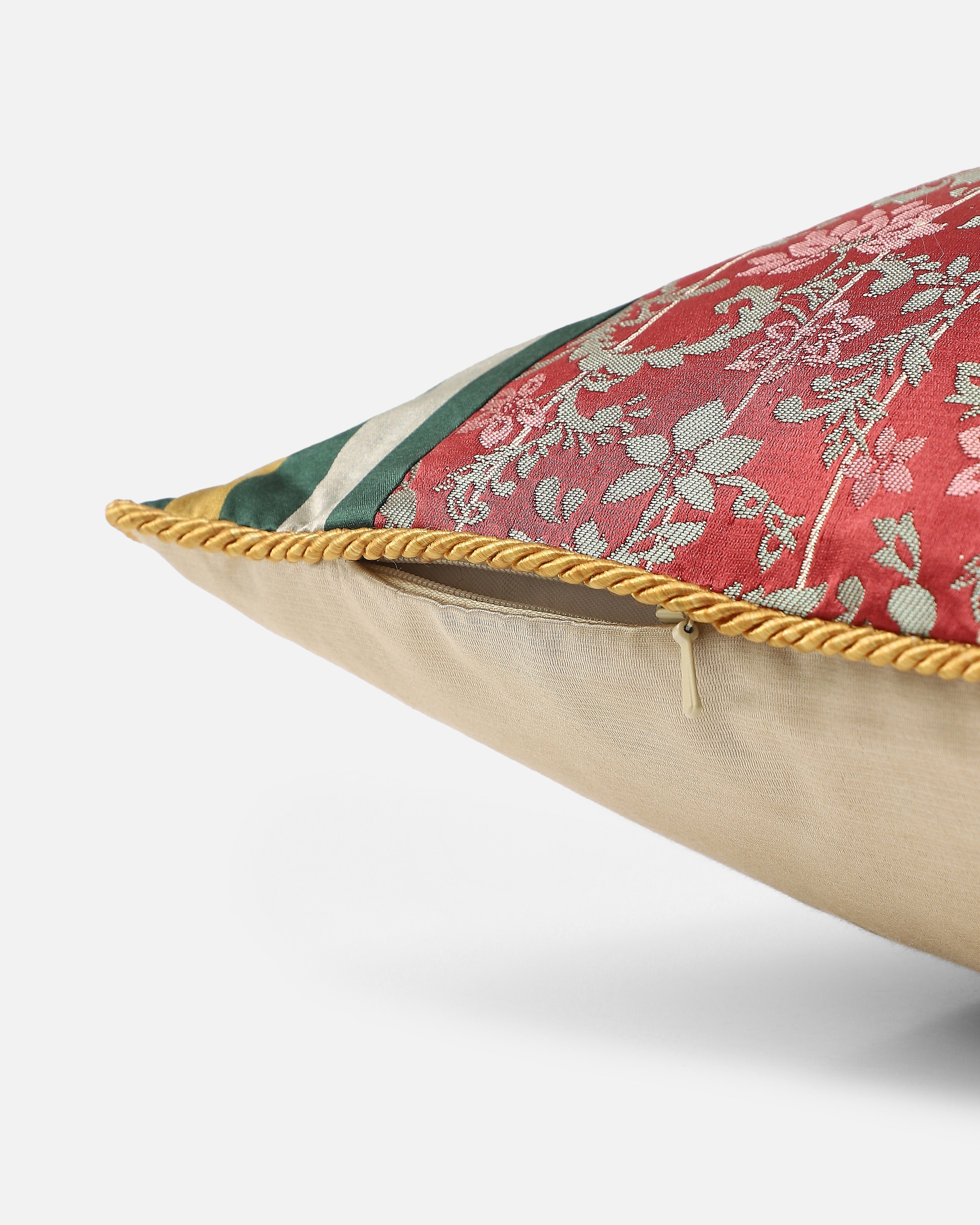 Aleina Banarasi Satin Brocade Silk Viscose Cushion Cover