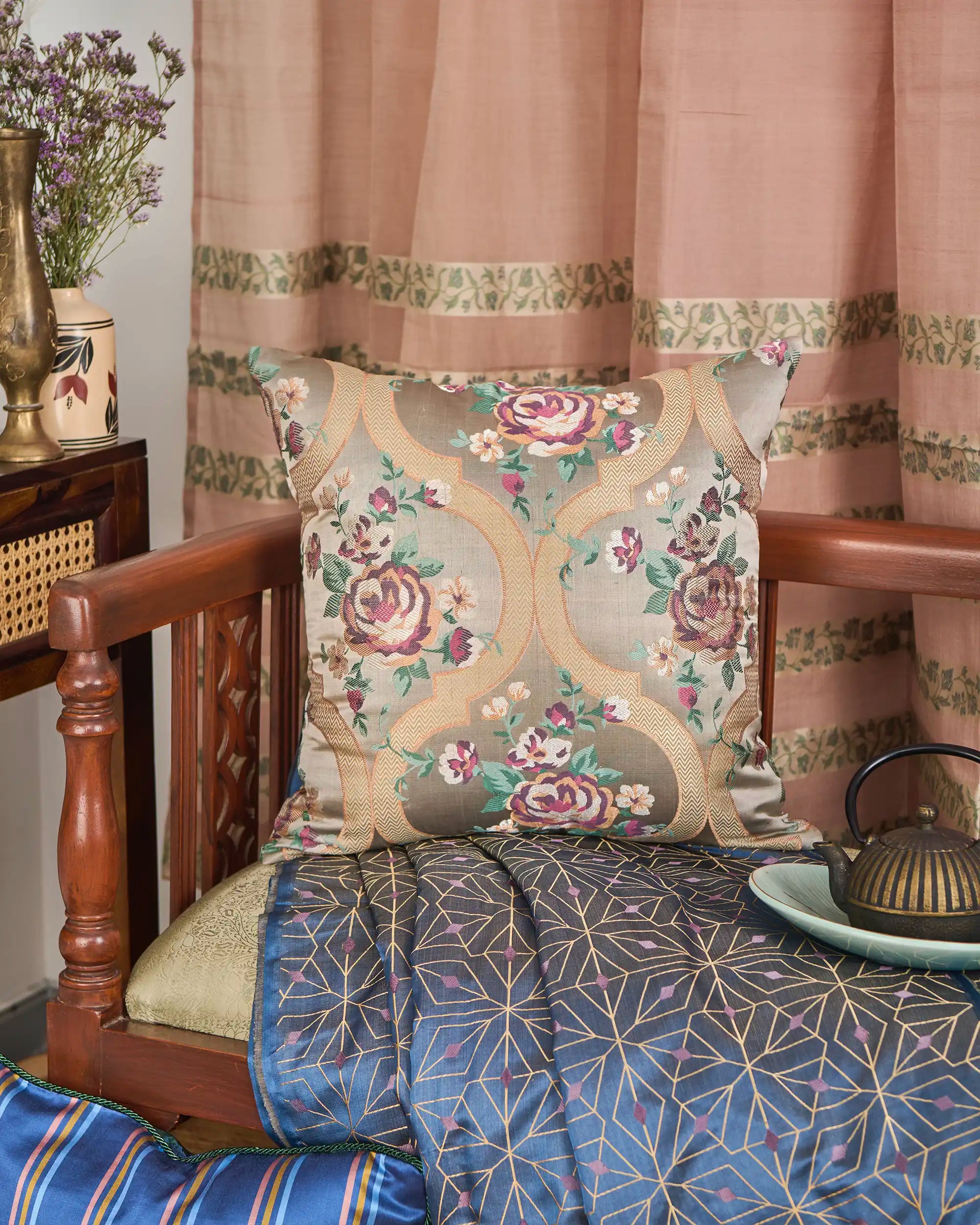 Kia Banarasi Brocade Silk Cotton Cushion Cover