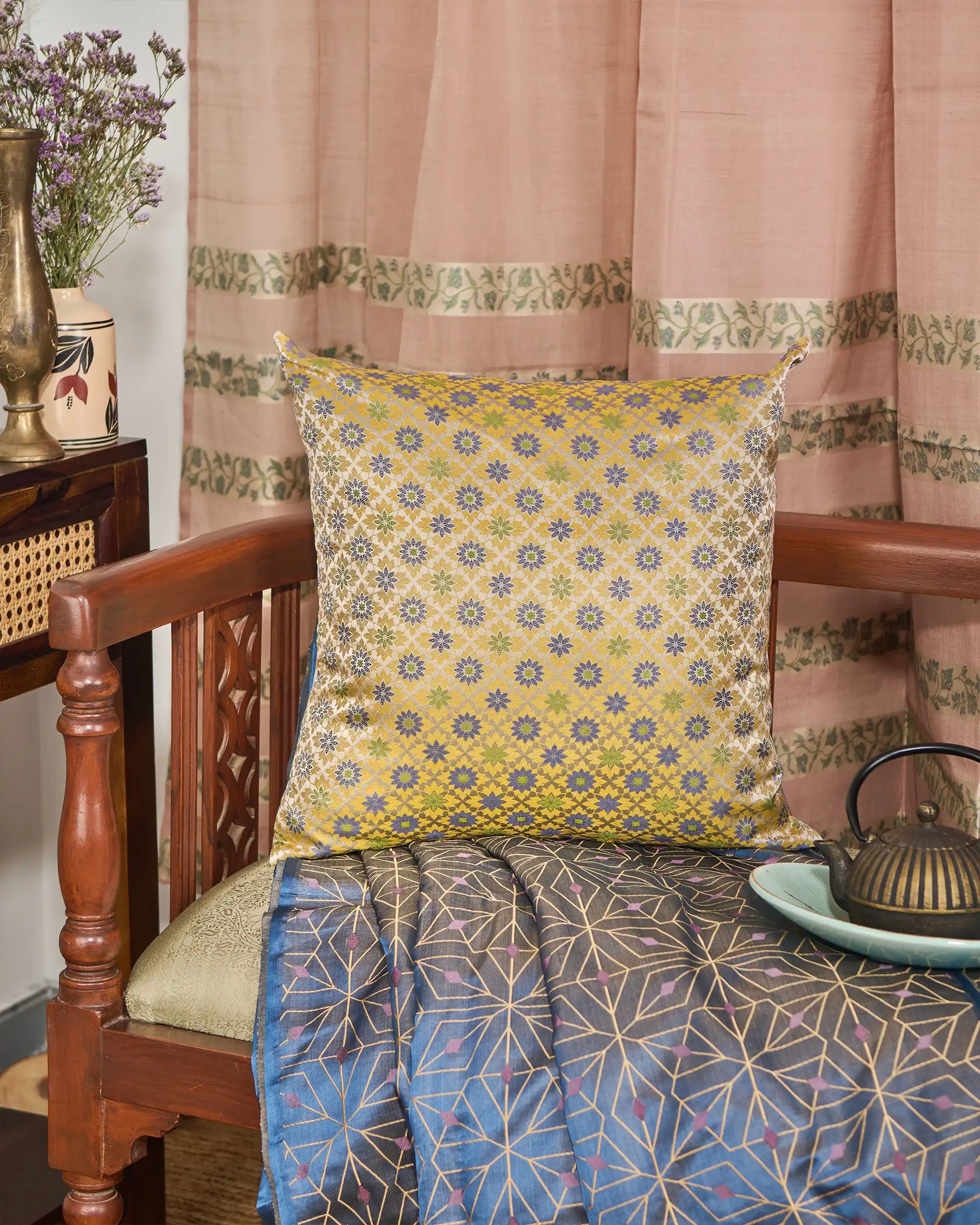 Olio Banarasi Tanchoi Silk Cushion Cover