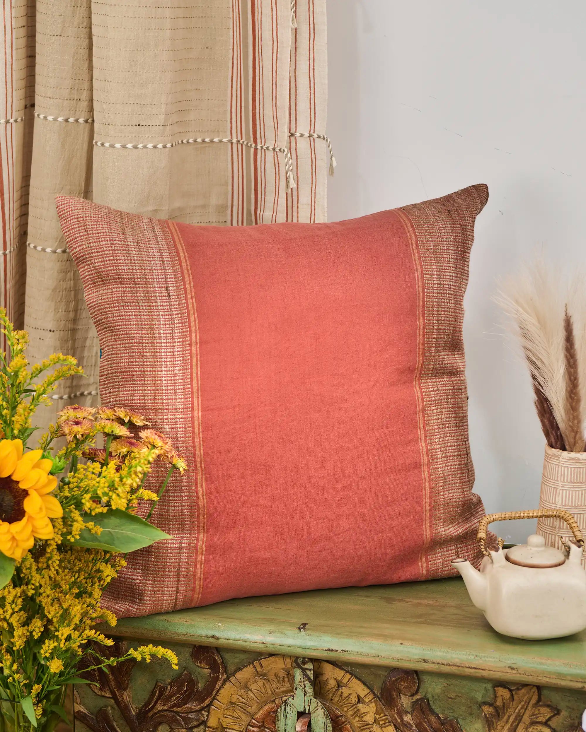 Rhubab Bhujodi Extra Weft Cotton Linen Cushion Cover