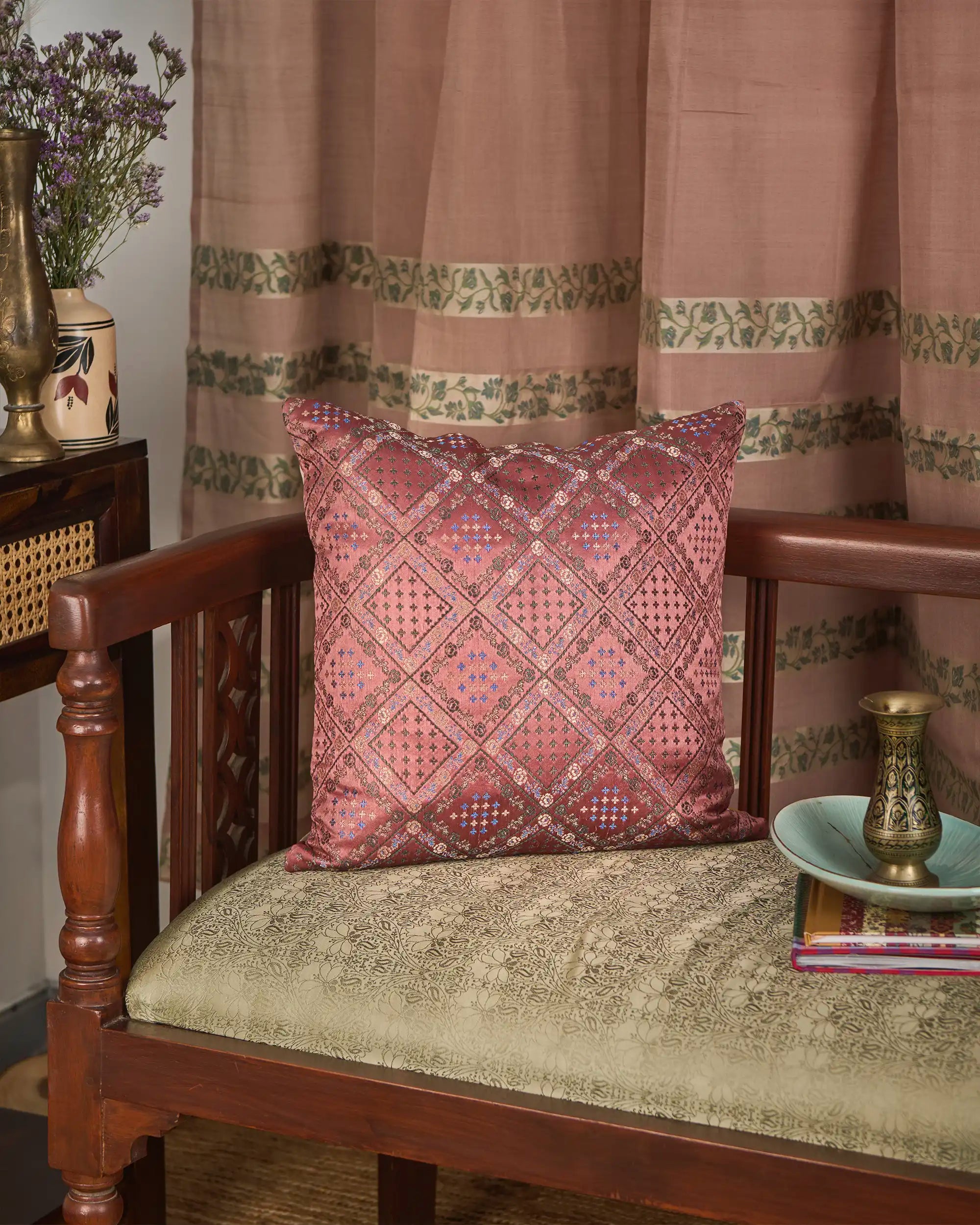 Nikeeta Banarasi Satin Brocade Silk Viscose Cushion Cover