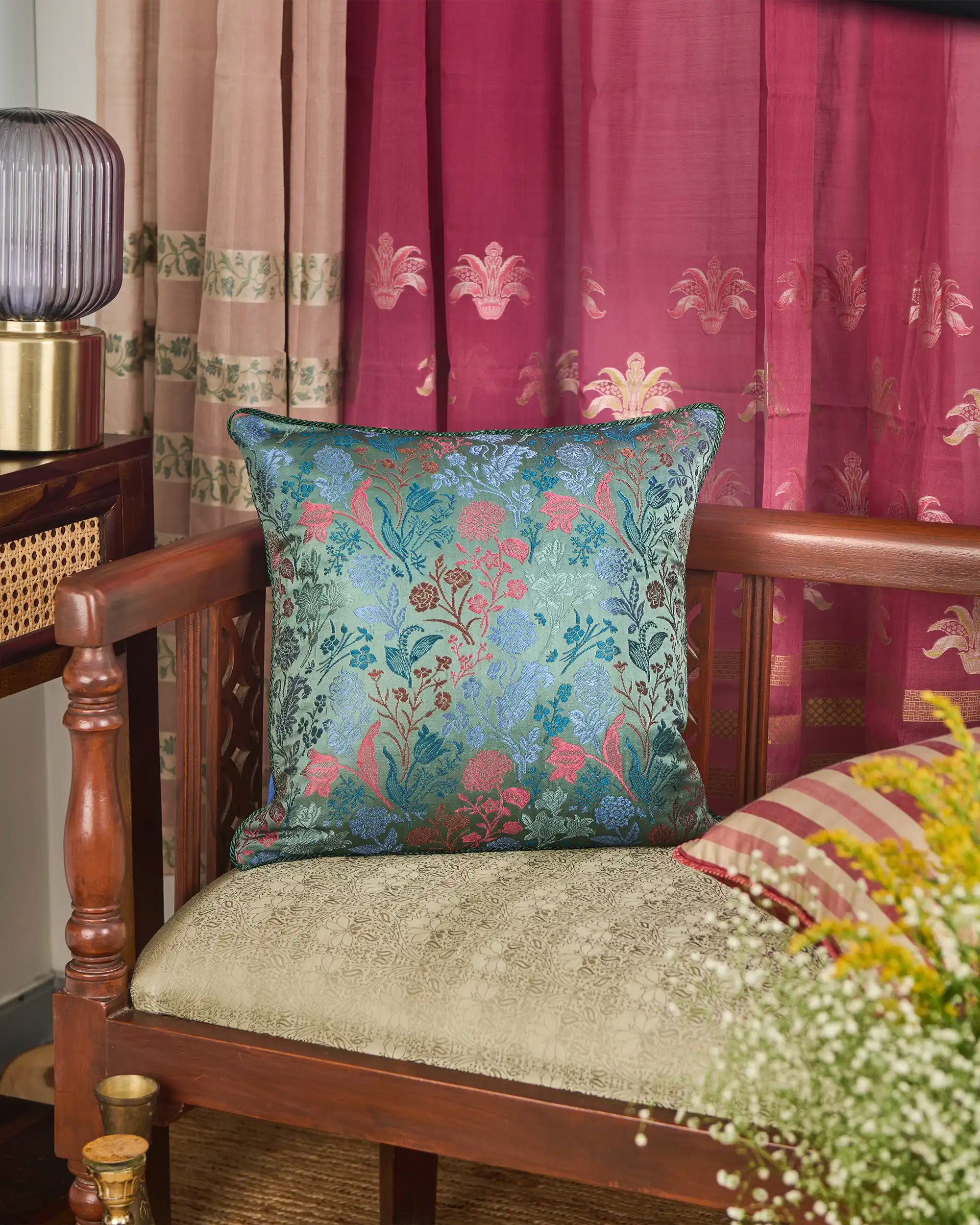 Kaara Banarasi Brocade Silk Viscose Cushion Cover