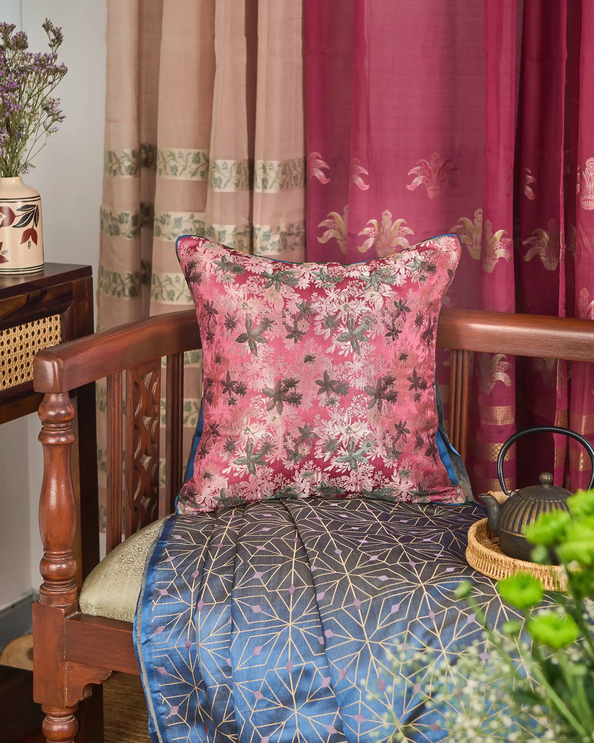 Merai Banarasi Satin Brocade Silk Viscose Cushion Cover