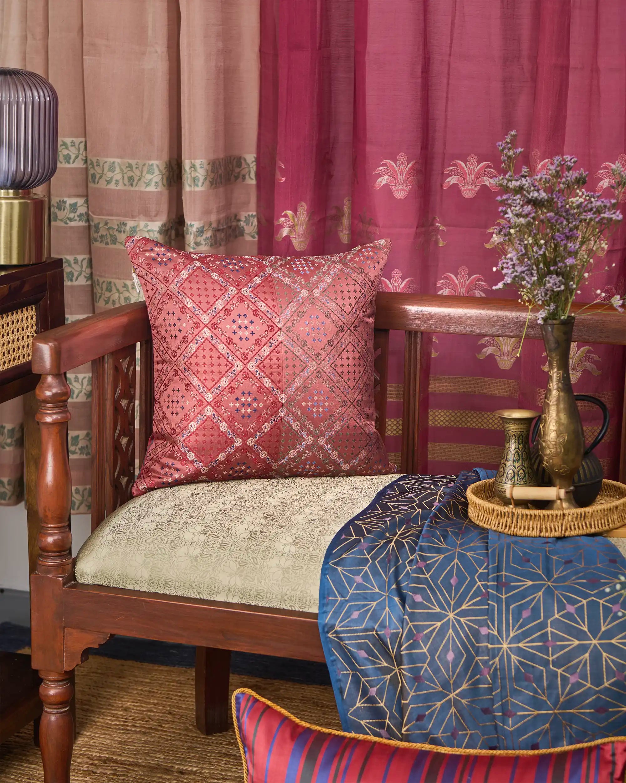 Nikeeta Banarasi Satin Brocade Silk Viscose Cushion Cover