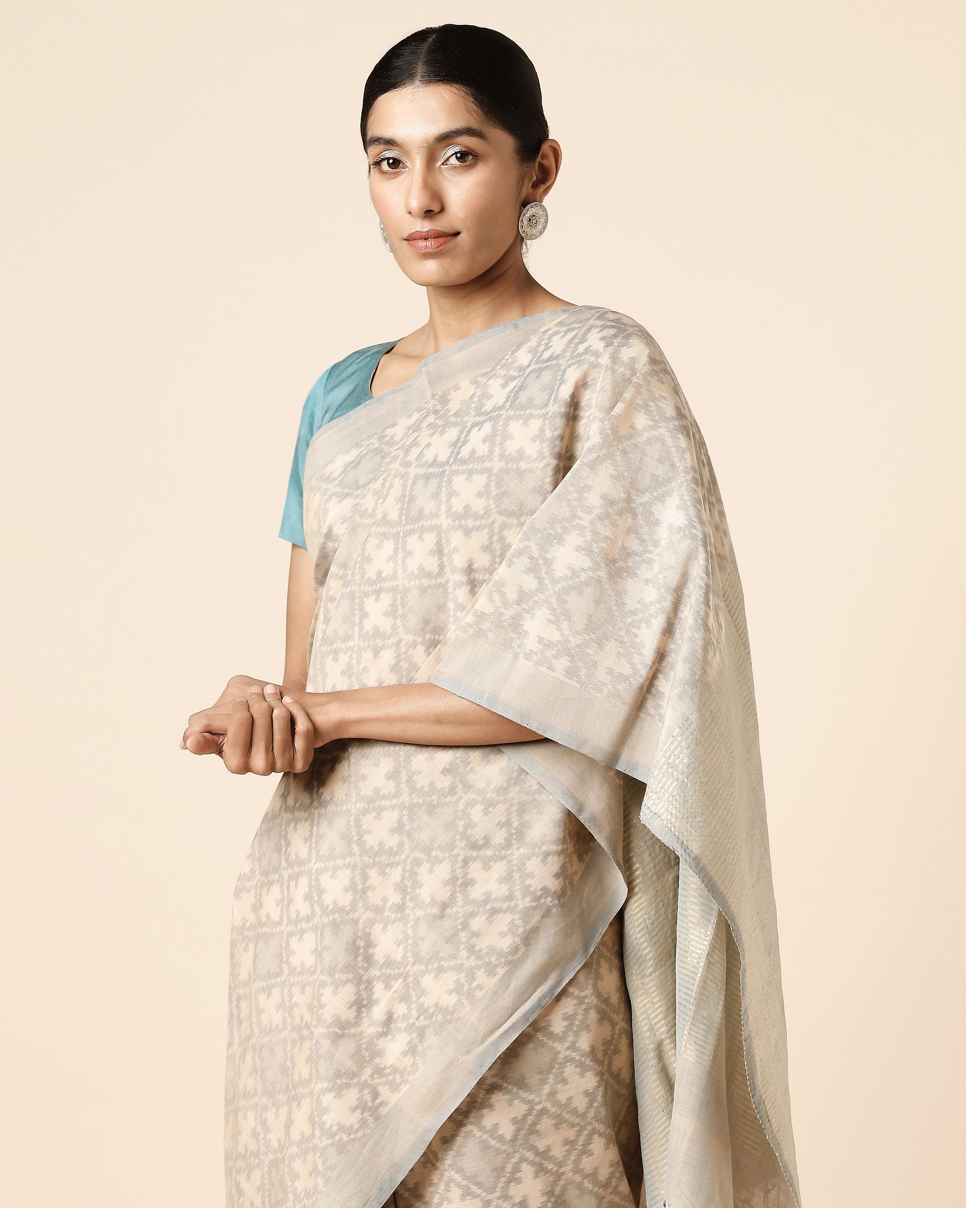 Taran Pochampally Warp Ikat Brown Cotton Saree