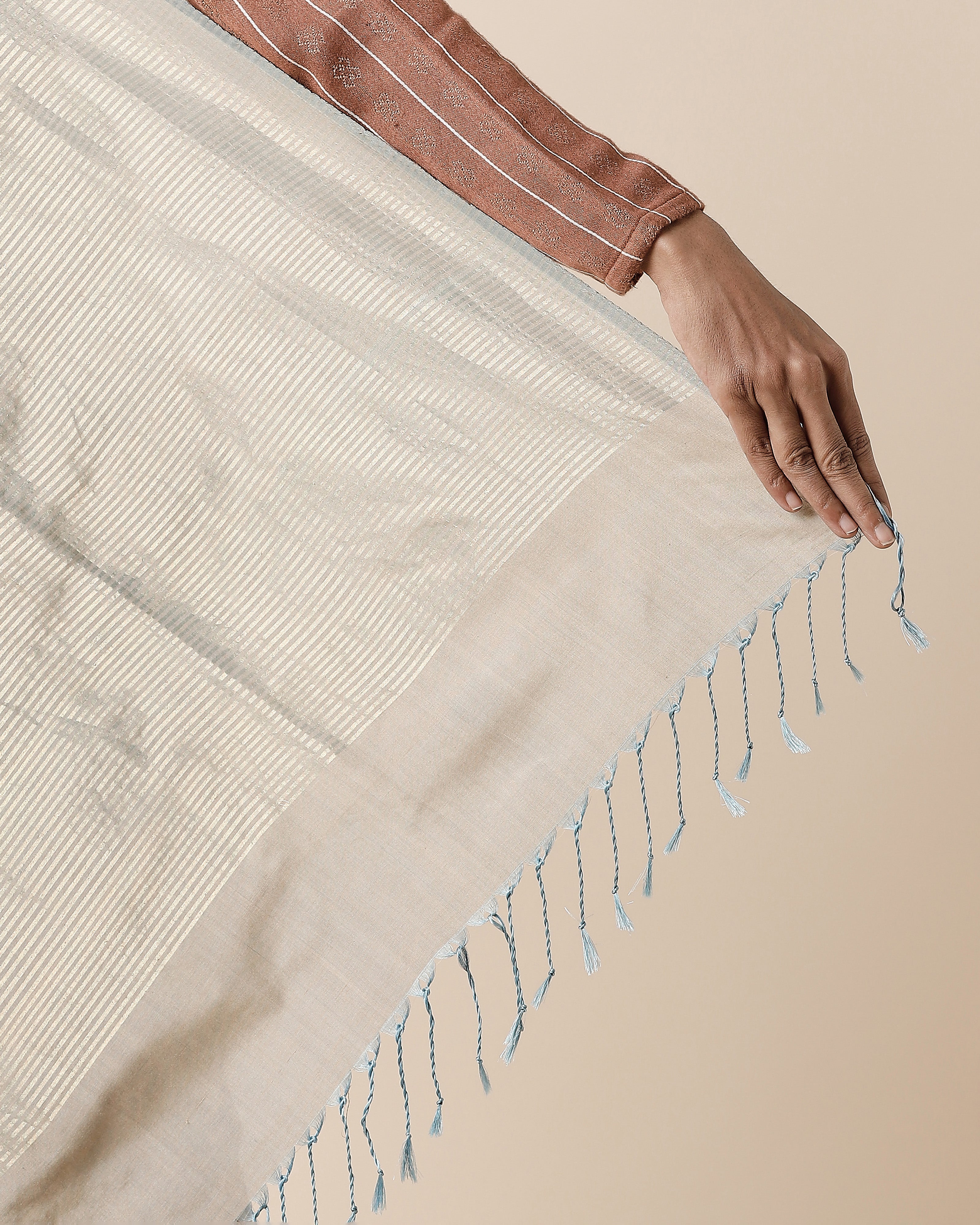 Taran Pochampally Warp Ikat Brown Cotton Saree